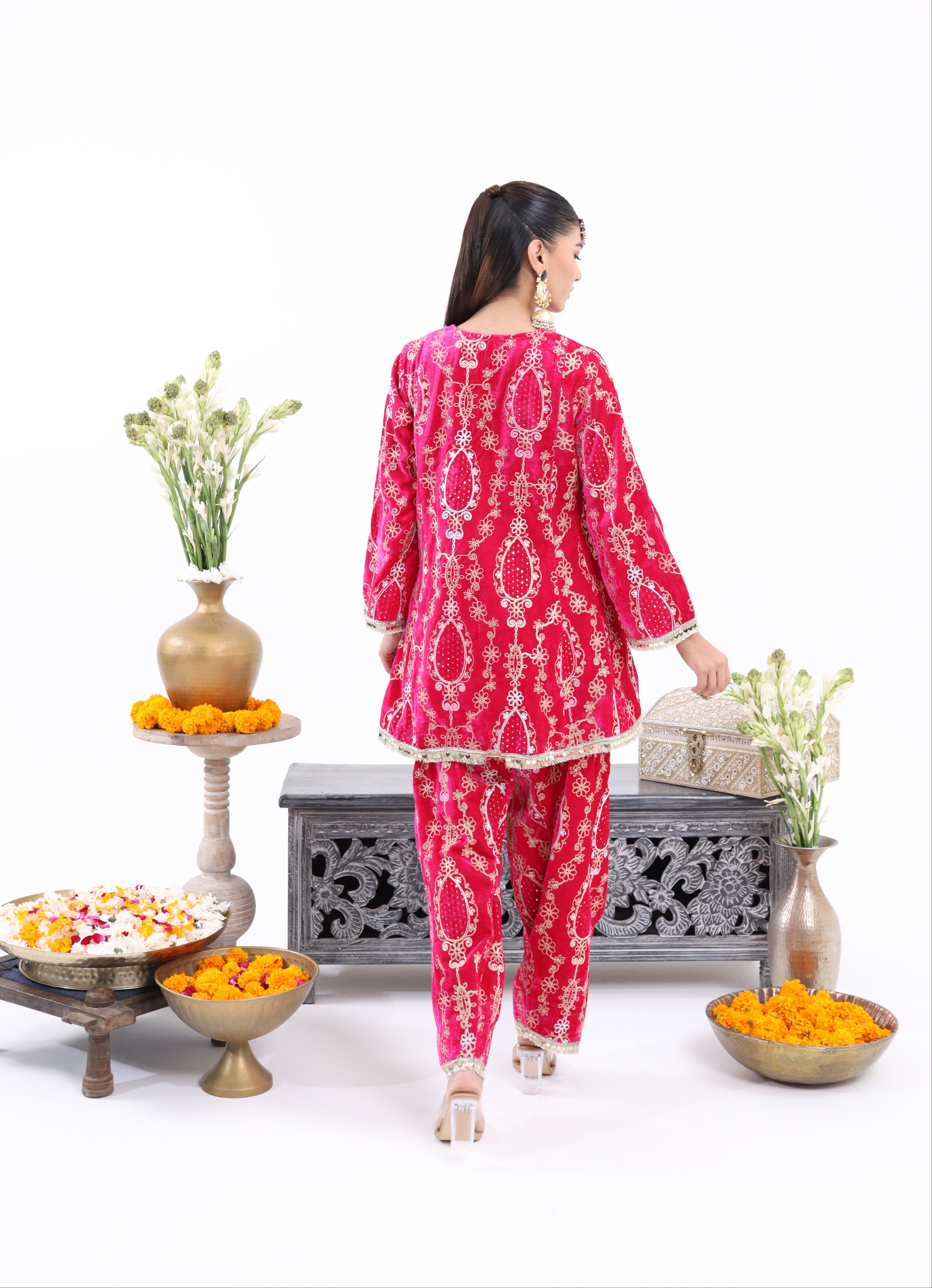 Pink Zeenat – Velvet Co-ord Set