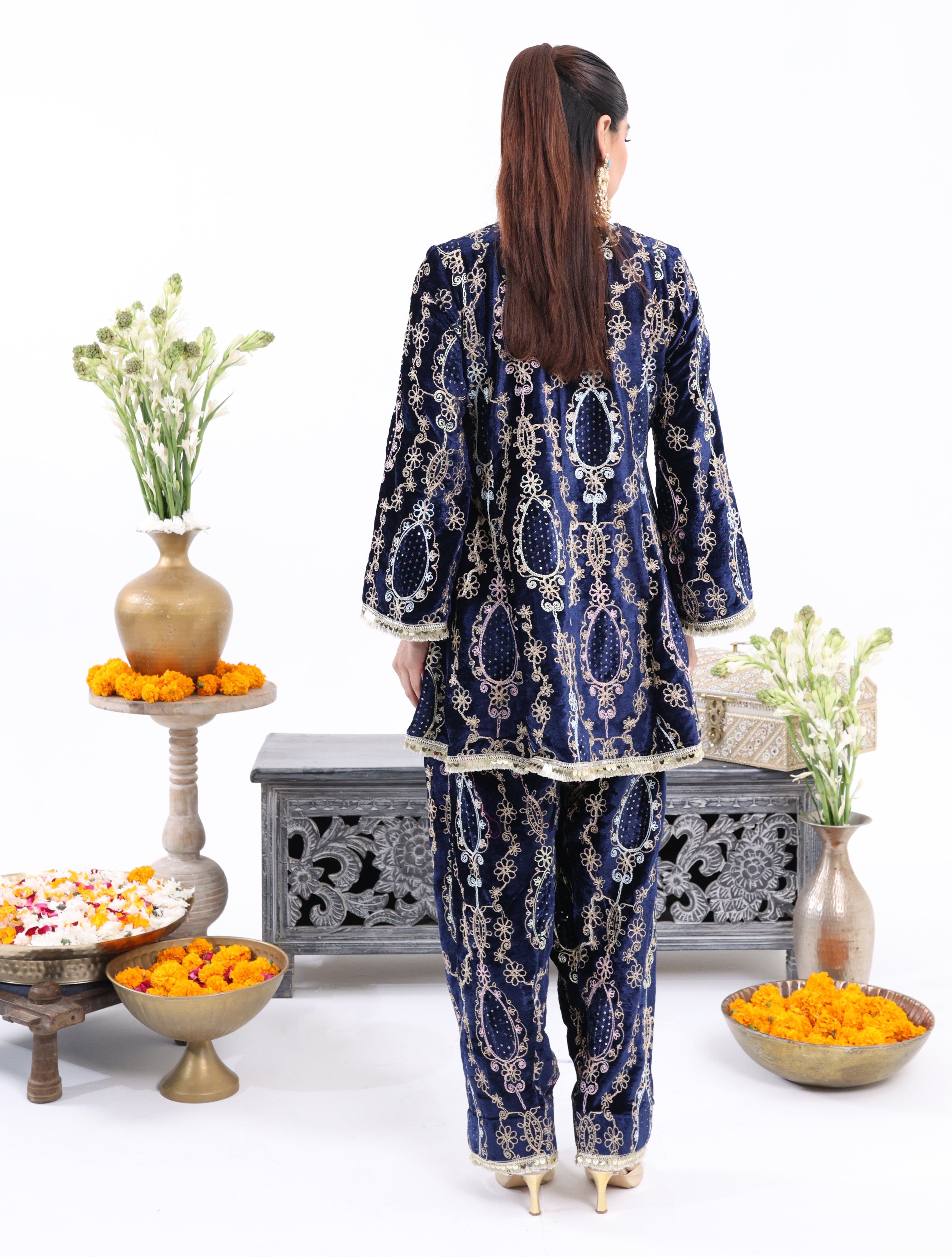 Blue Zeenat – Velvet Co-ord Set