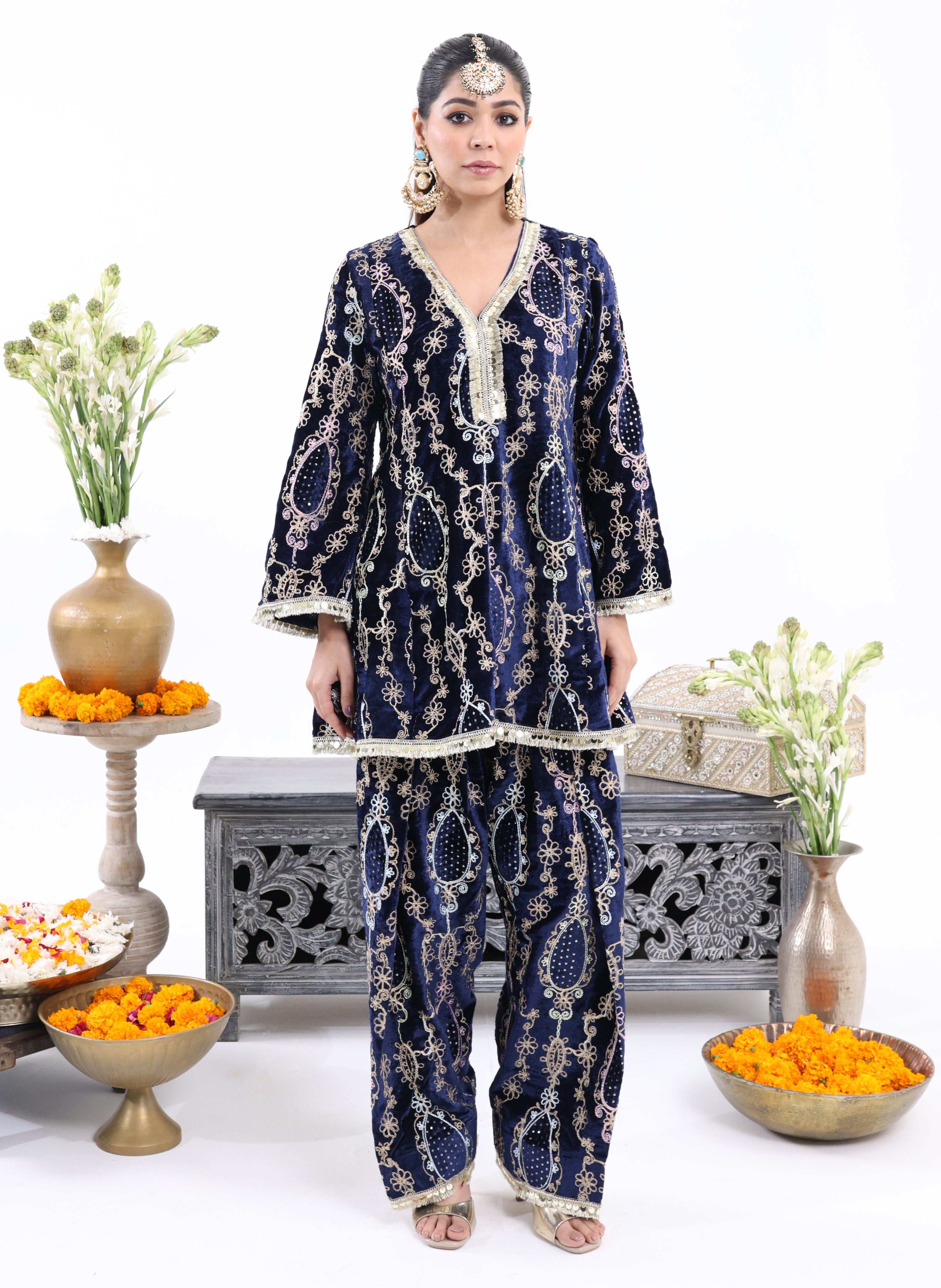 Blue Zeenat – Velvet Co-ord Set