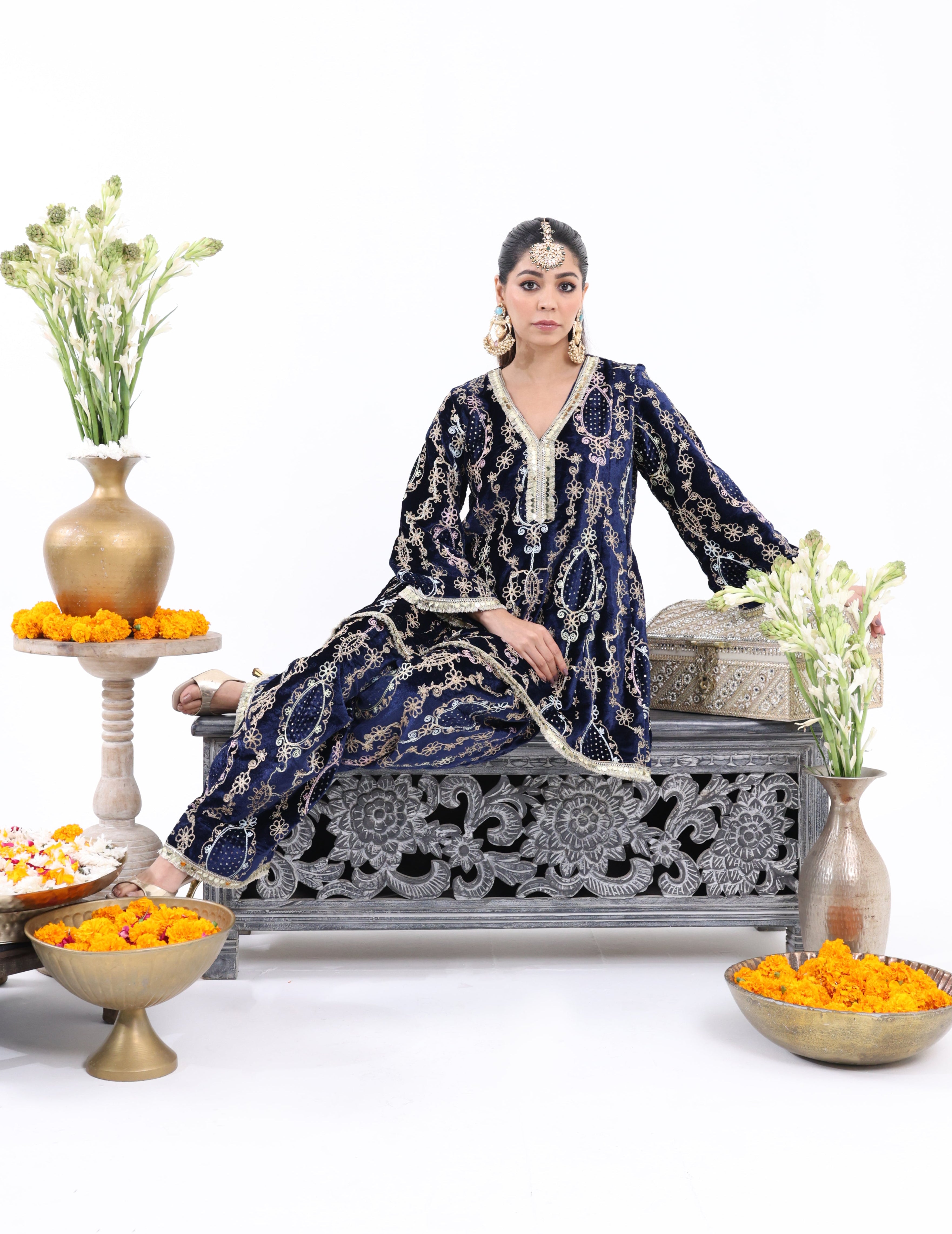 Blue Zeenat – Velvet Co-ord Set