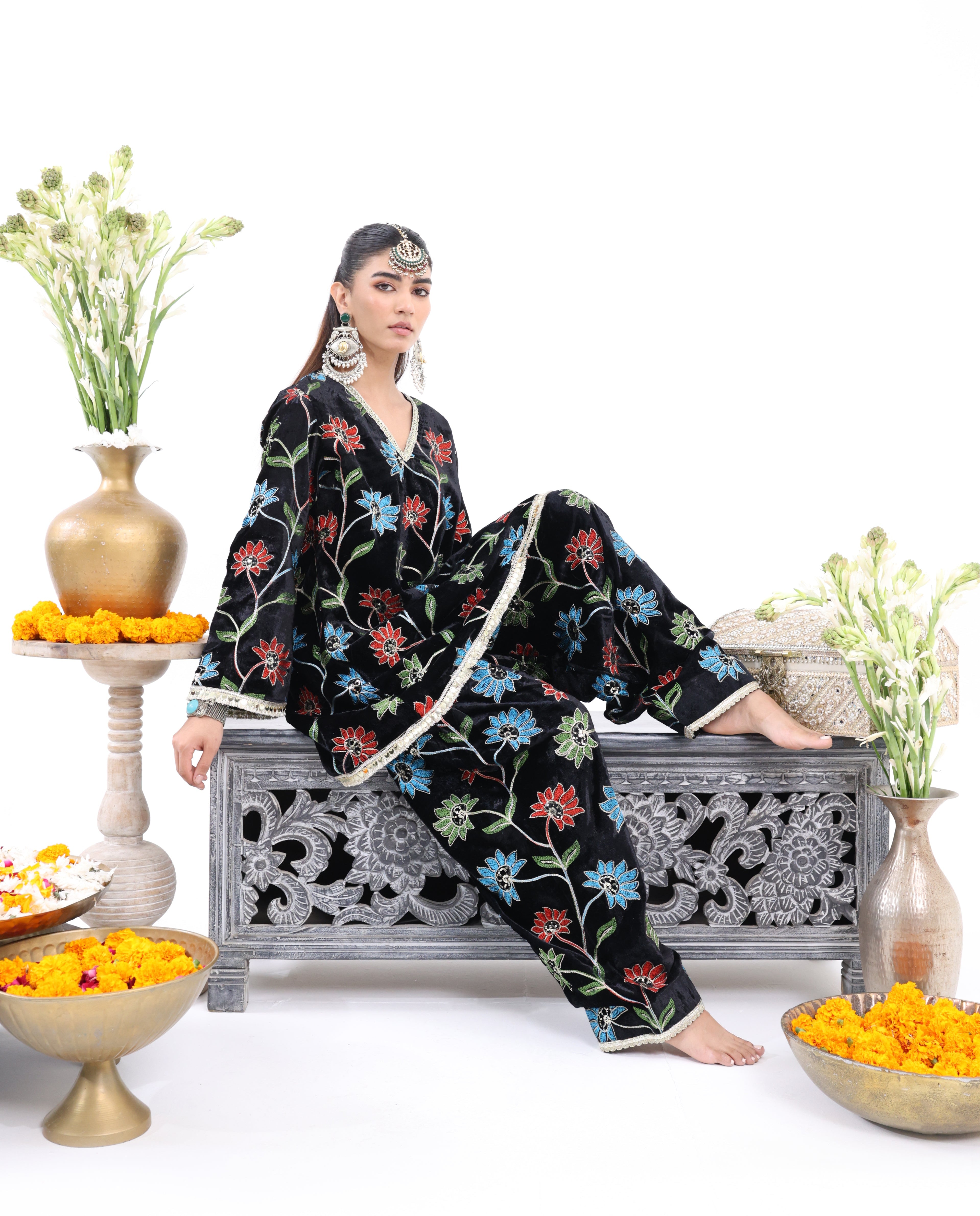 Black Shahnaz – Velvet Co-ord Set