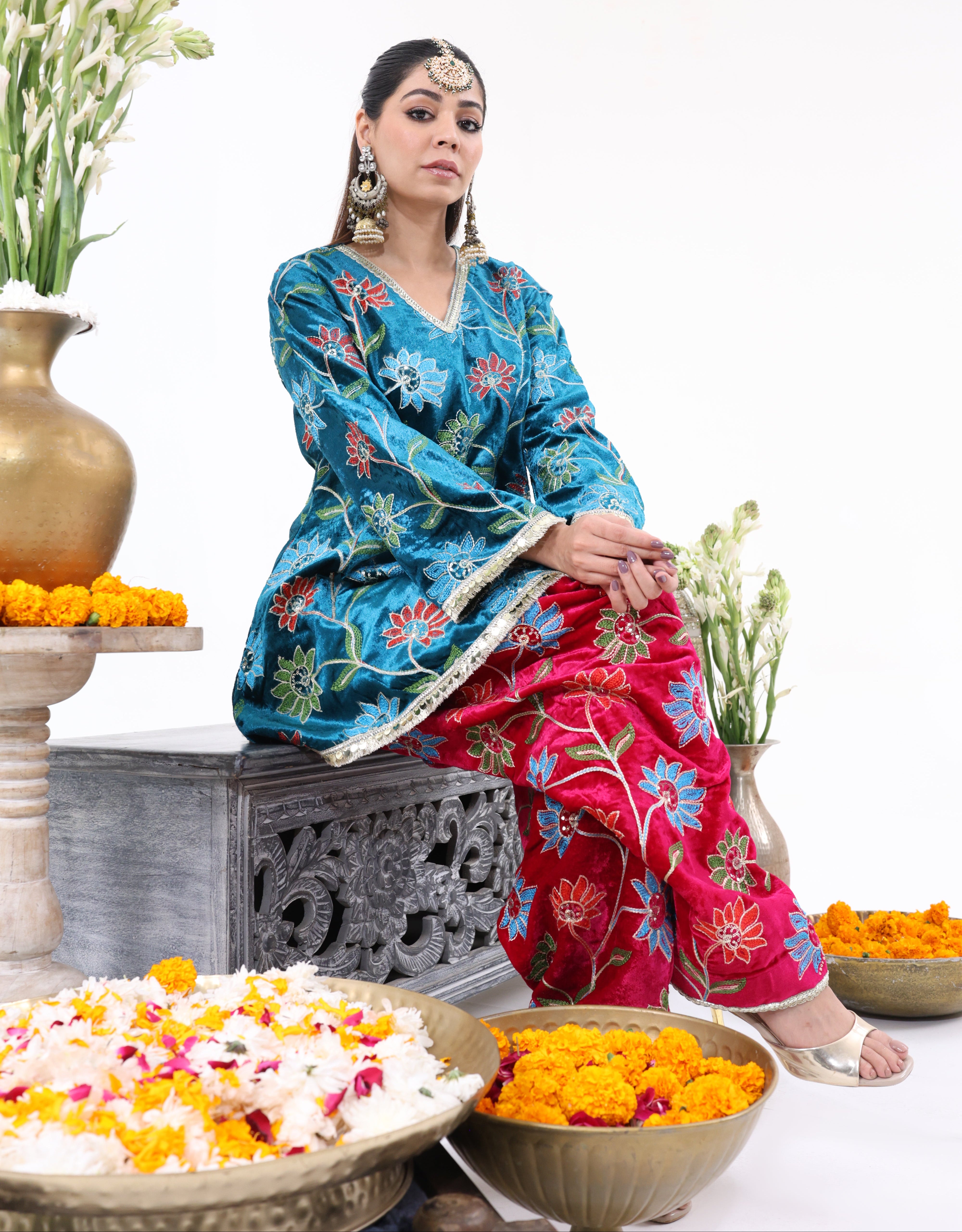 Blue Shahnaz – Velvet Co-ord Set