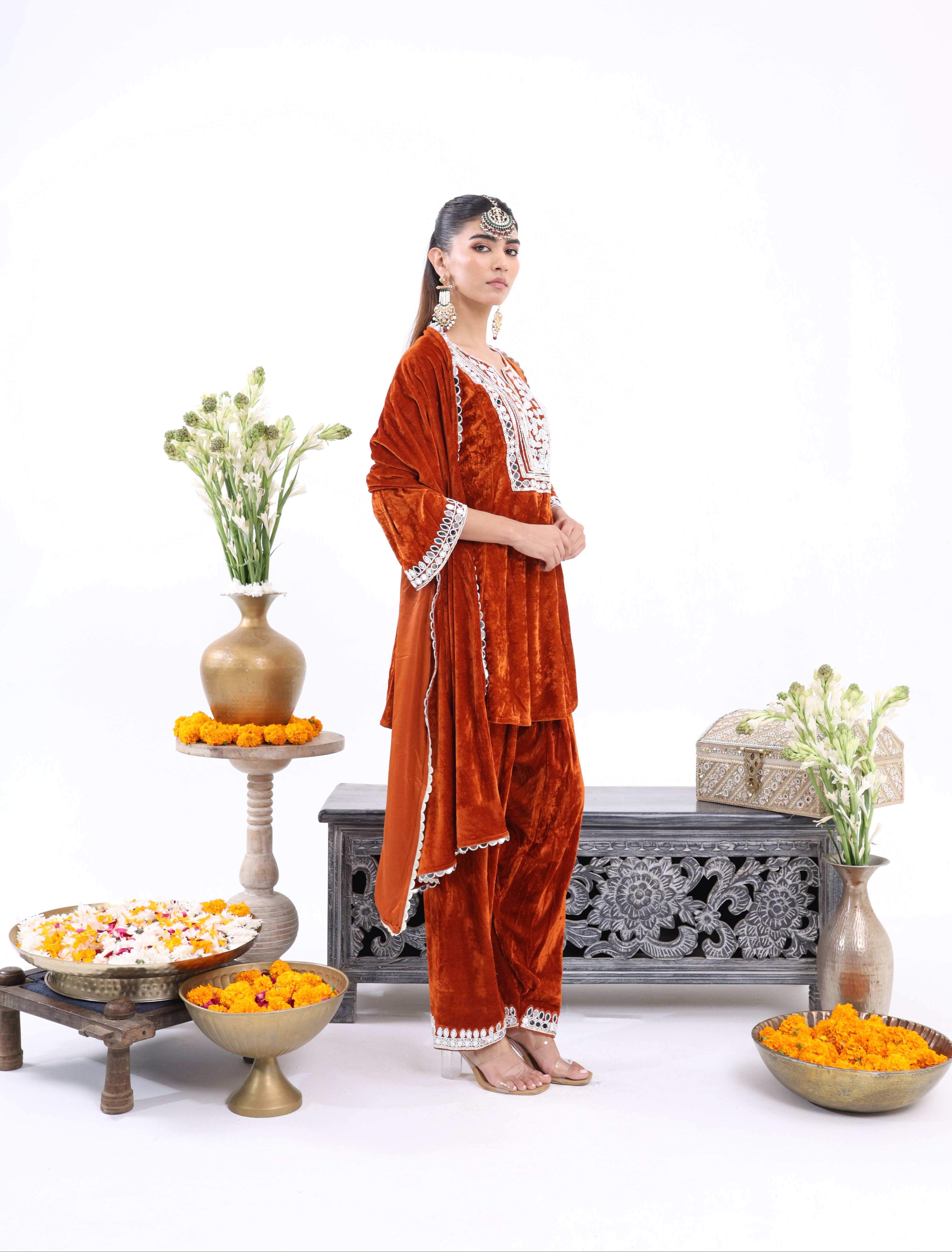 Orange Feroza – Velvet Farshi Salwar Suit
