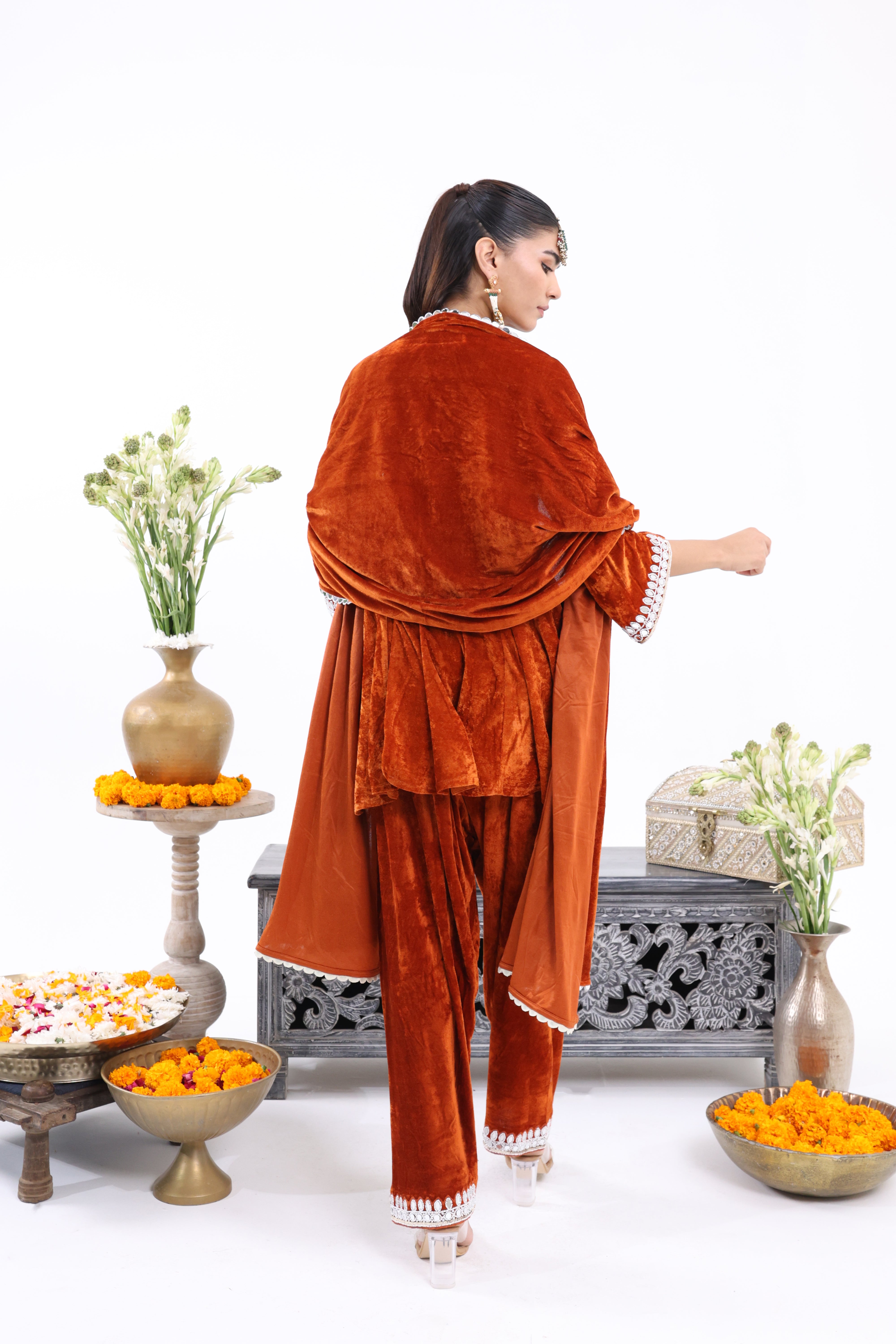 Orange Feroza – Velvet Farshi Salwar Suit