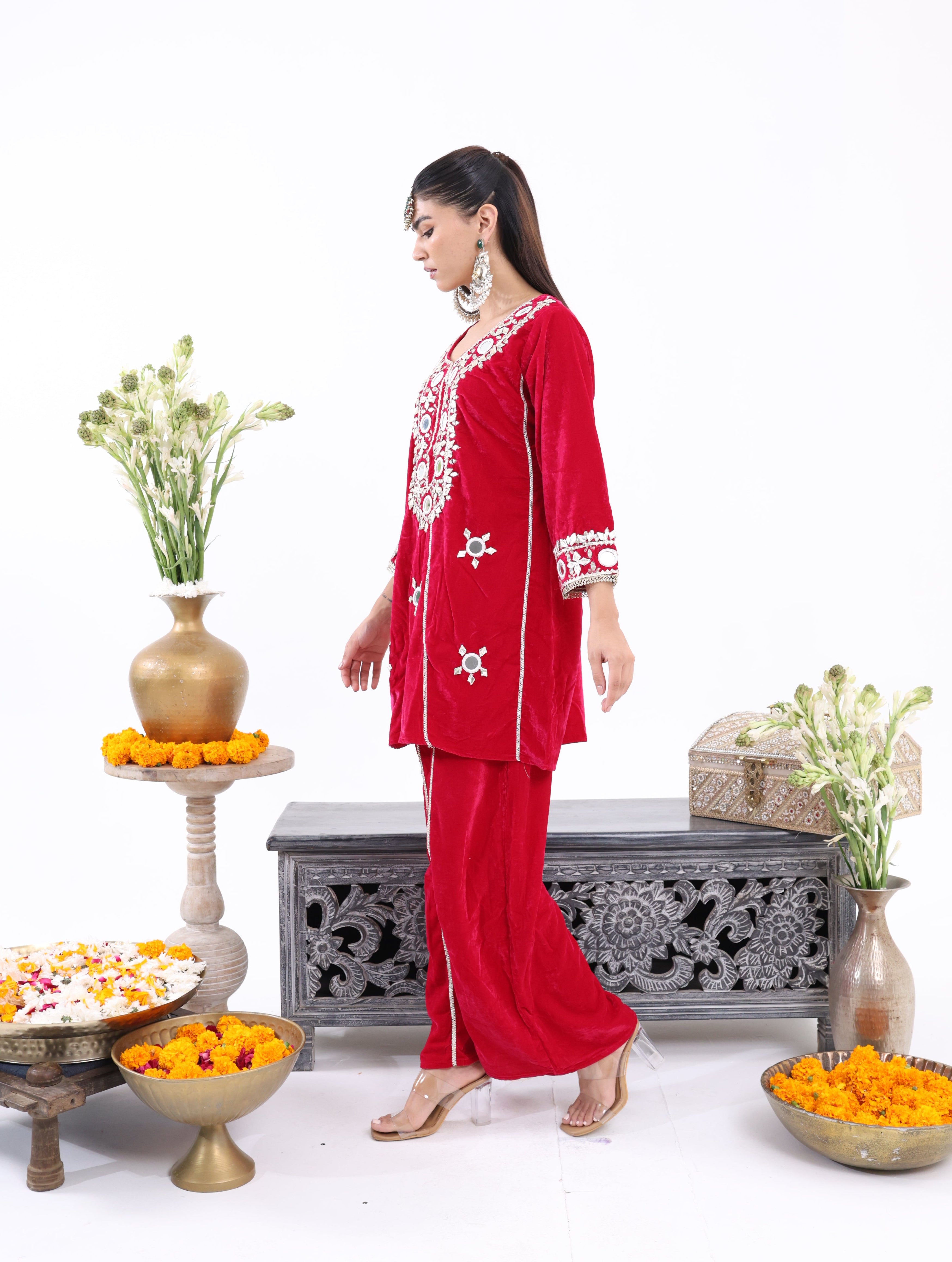 Red Rukhsar – Velvet Co-ord Set