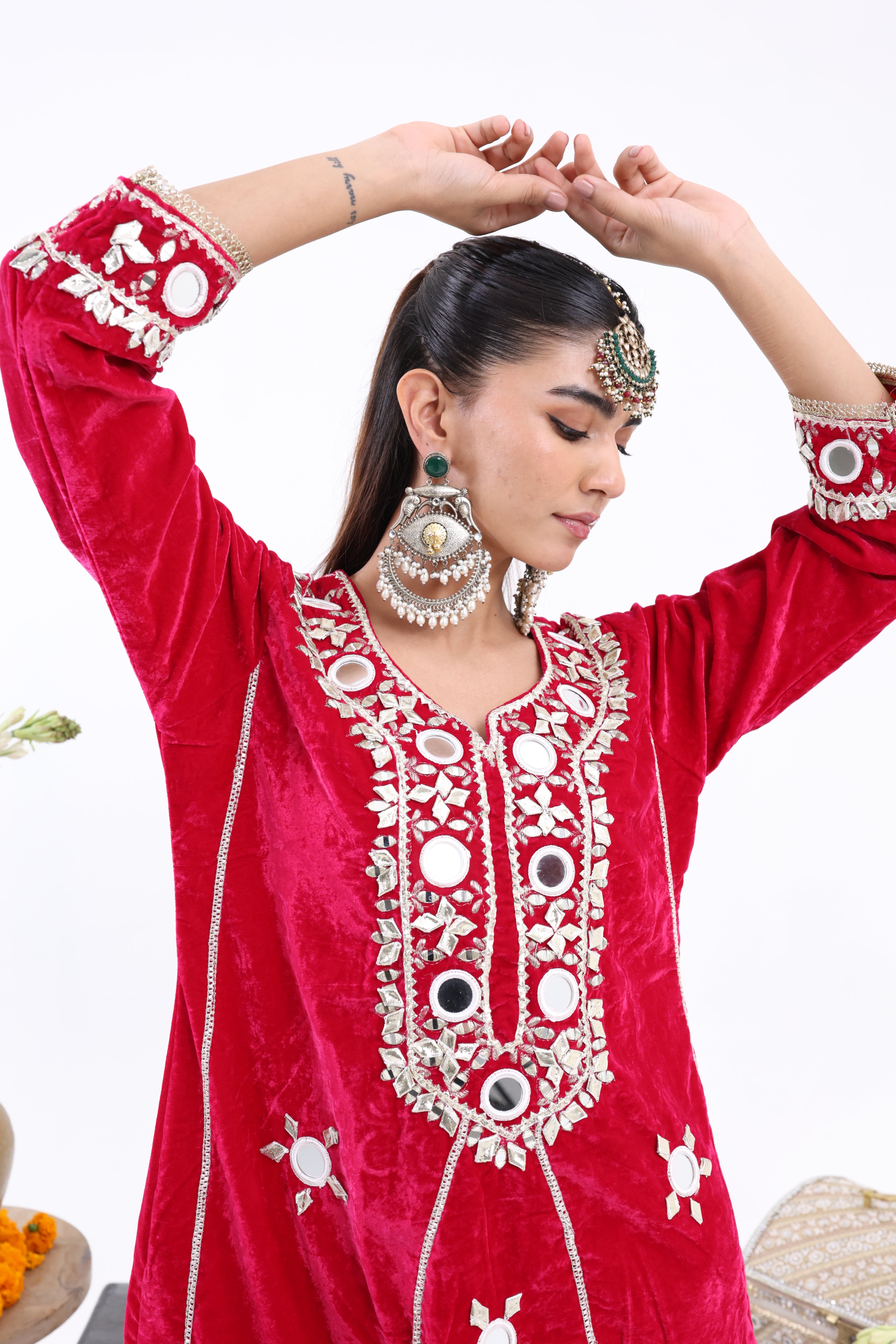 Red Rukhsar – Velvet Co-ord Set