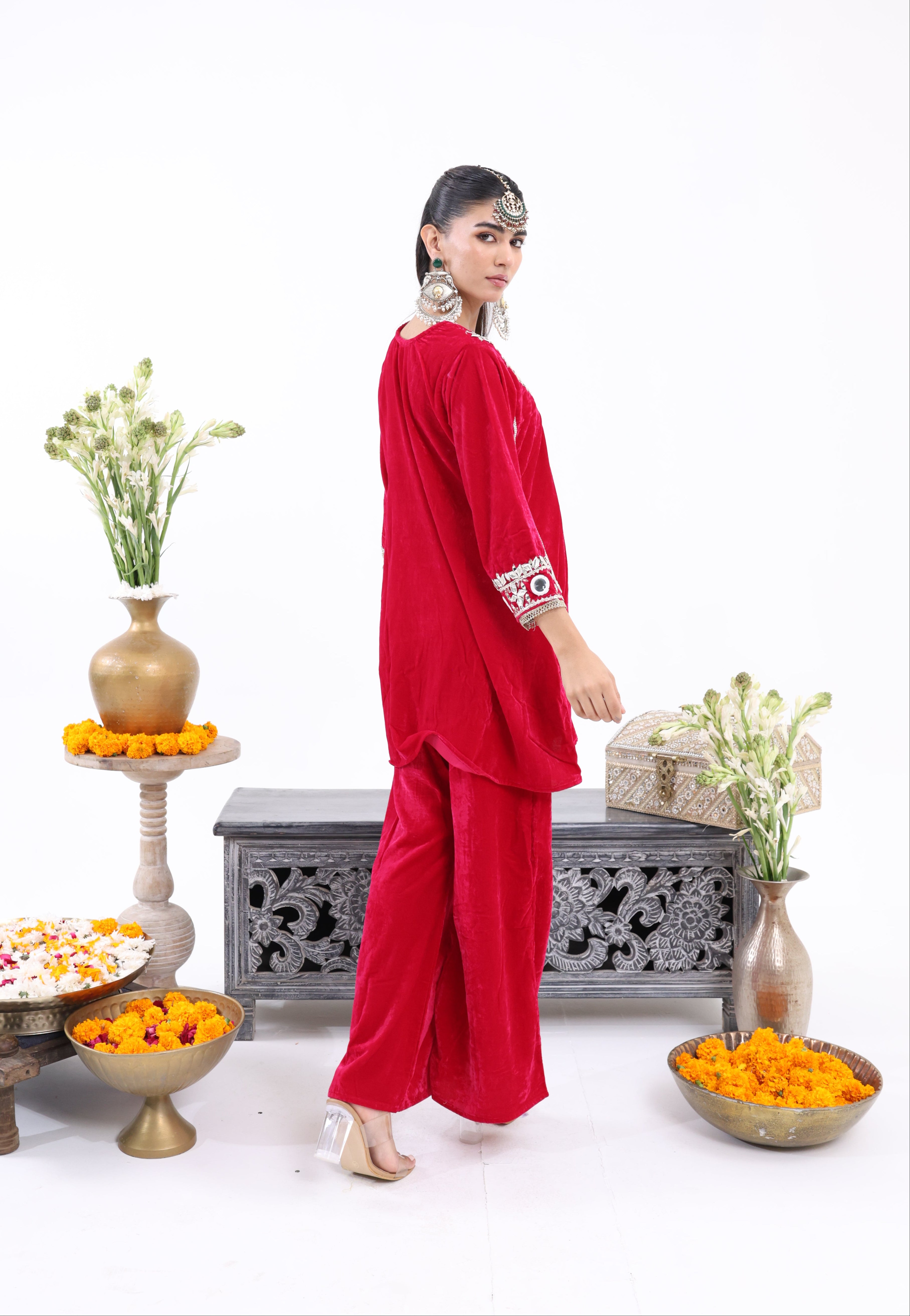Red Rukhsar – Velvet Co-ord Set