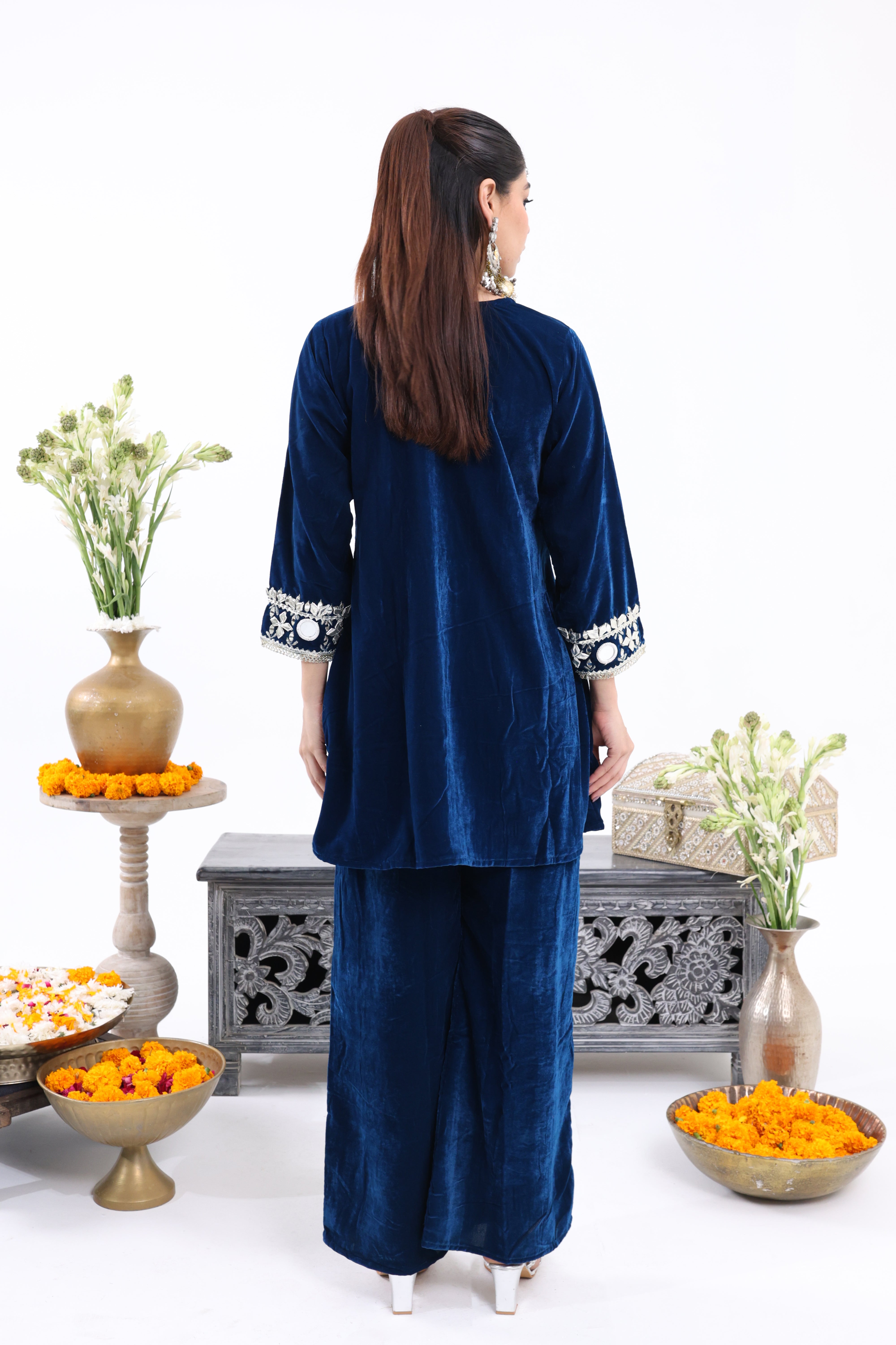 Blue Rukhsar – Velvet Co-ord Set