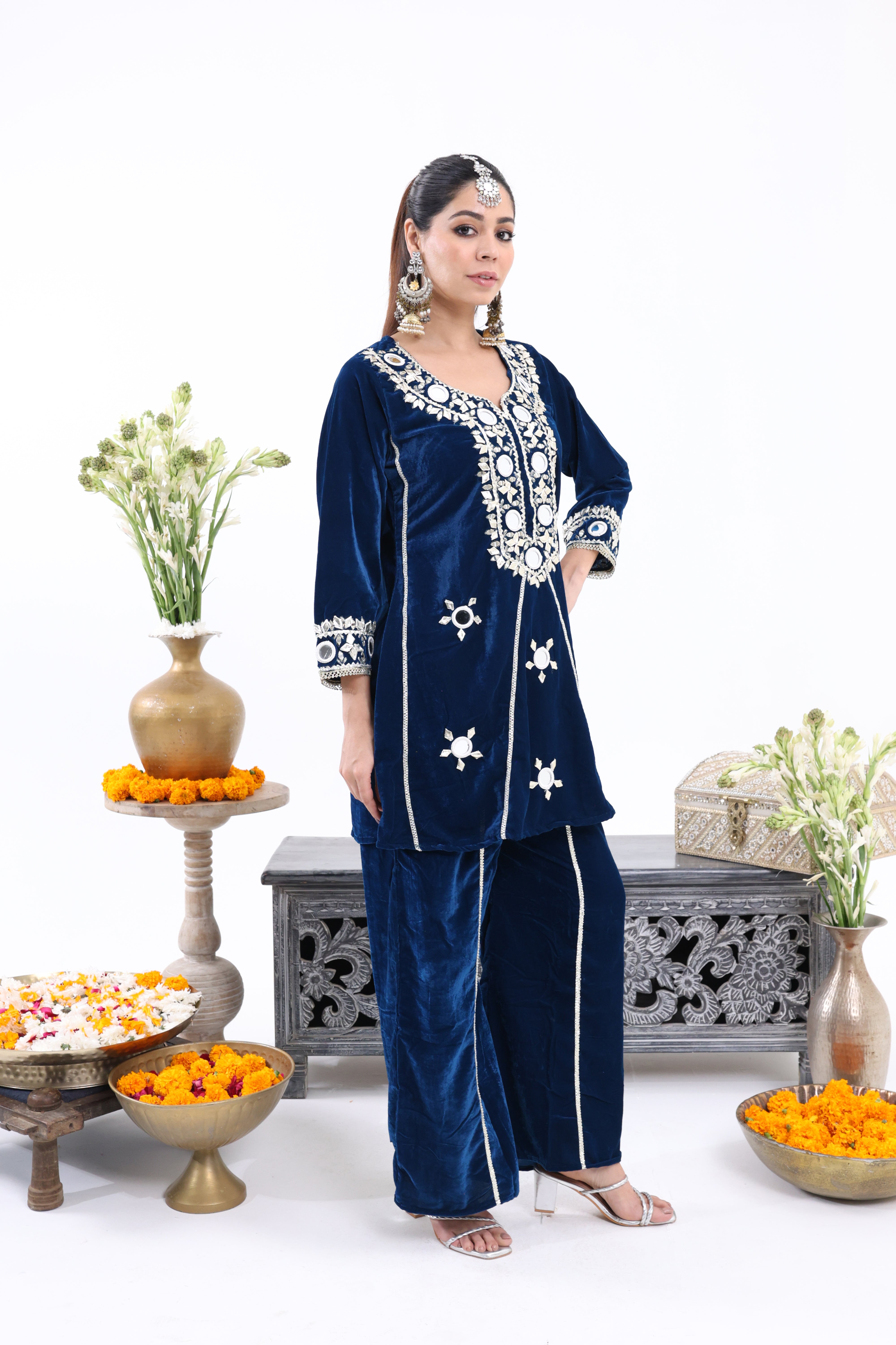 Blue Rukhsar – Velvet Co-ord Set