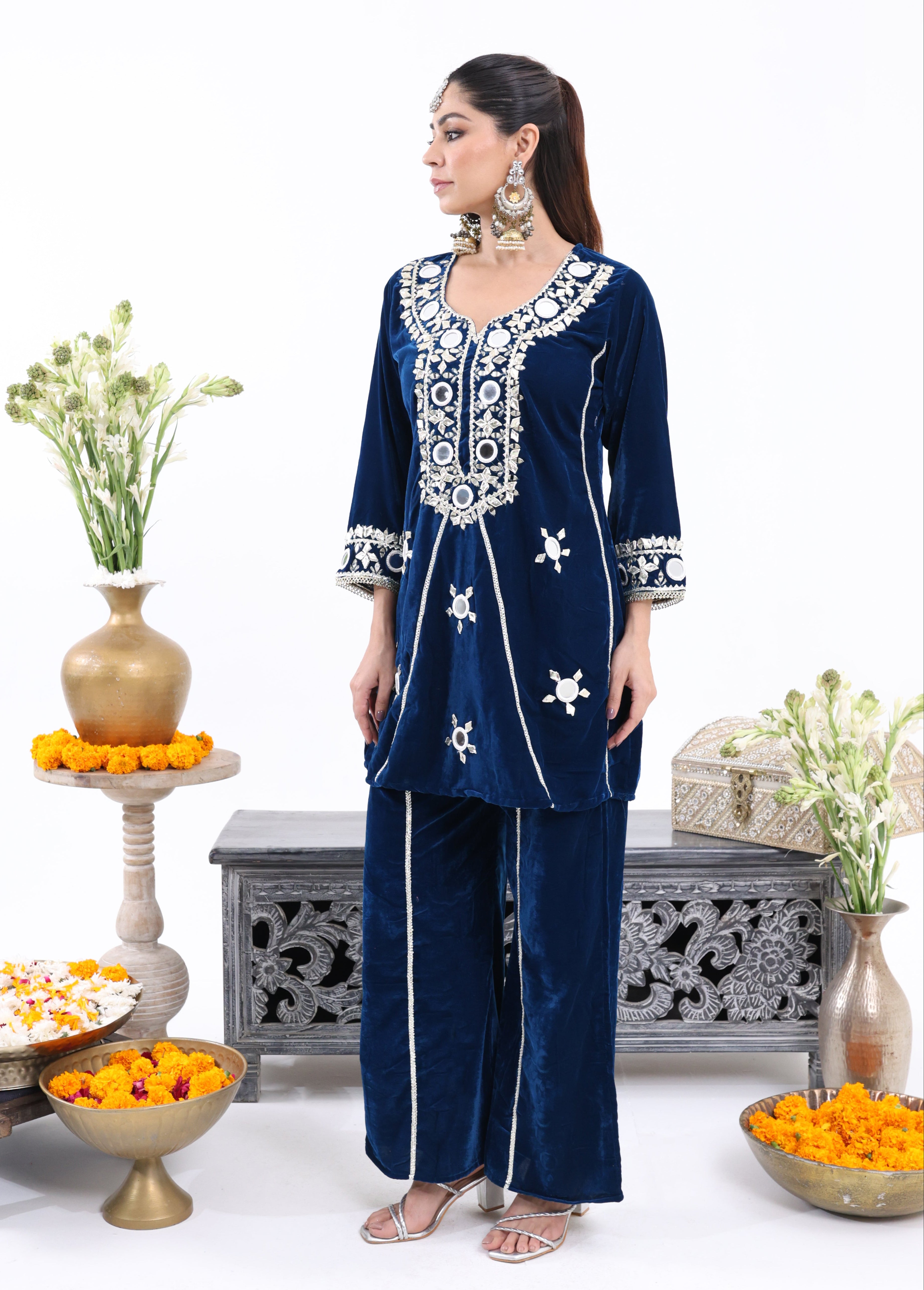 Blue Rukhsar – Velvet Co-ord Set