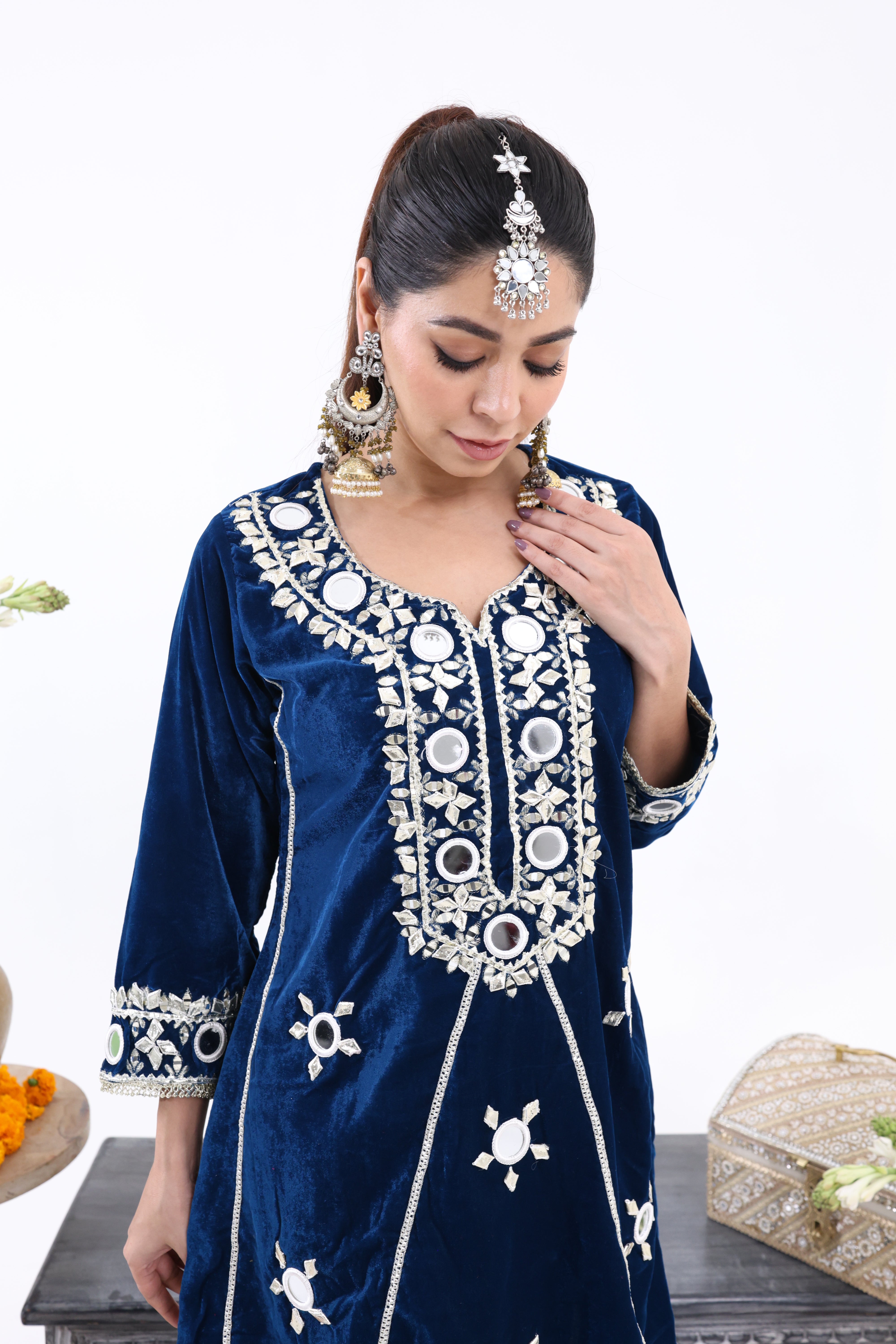 Blue Rukhsar – Velvet Co-ord Set