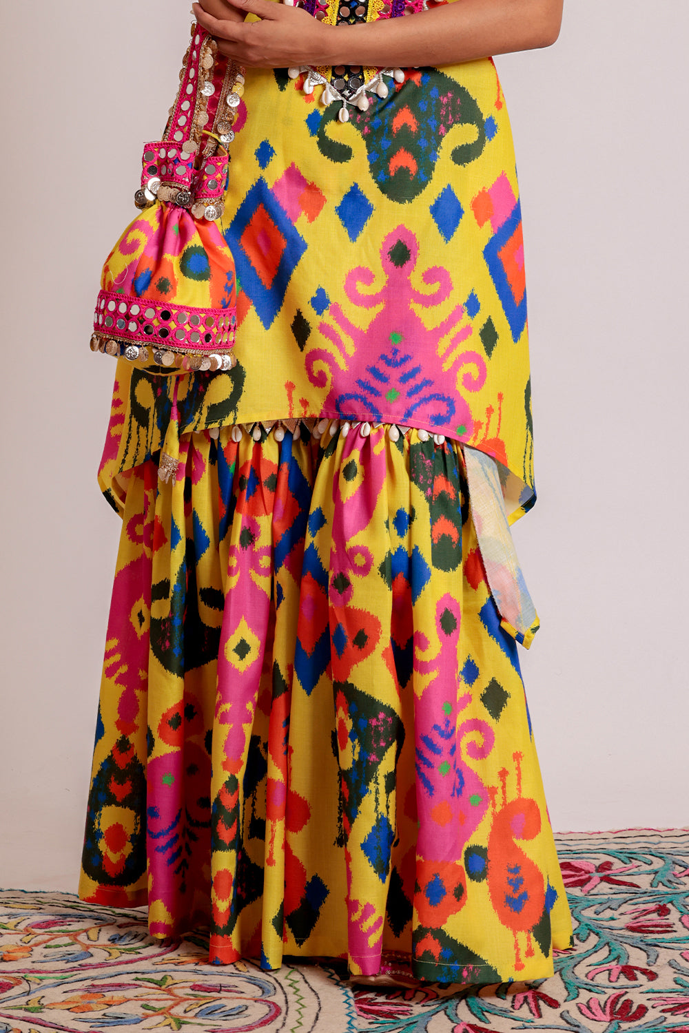 Kurta and Garara with Potli Elegant Ethnic Wear with Mirror, Gota & Shell Accents