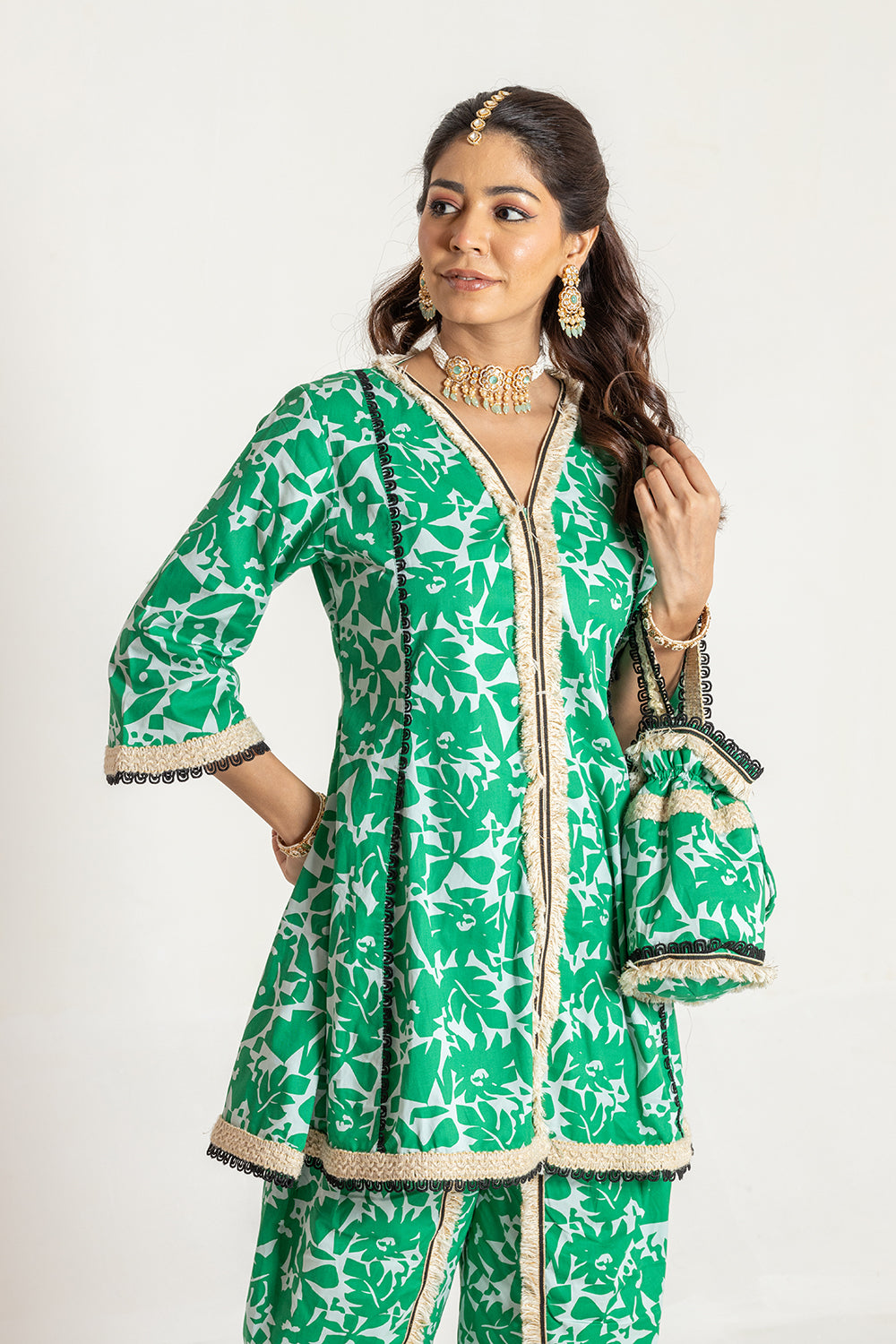 Dhoti set with Potli Minimalist Printed Design