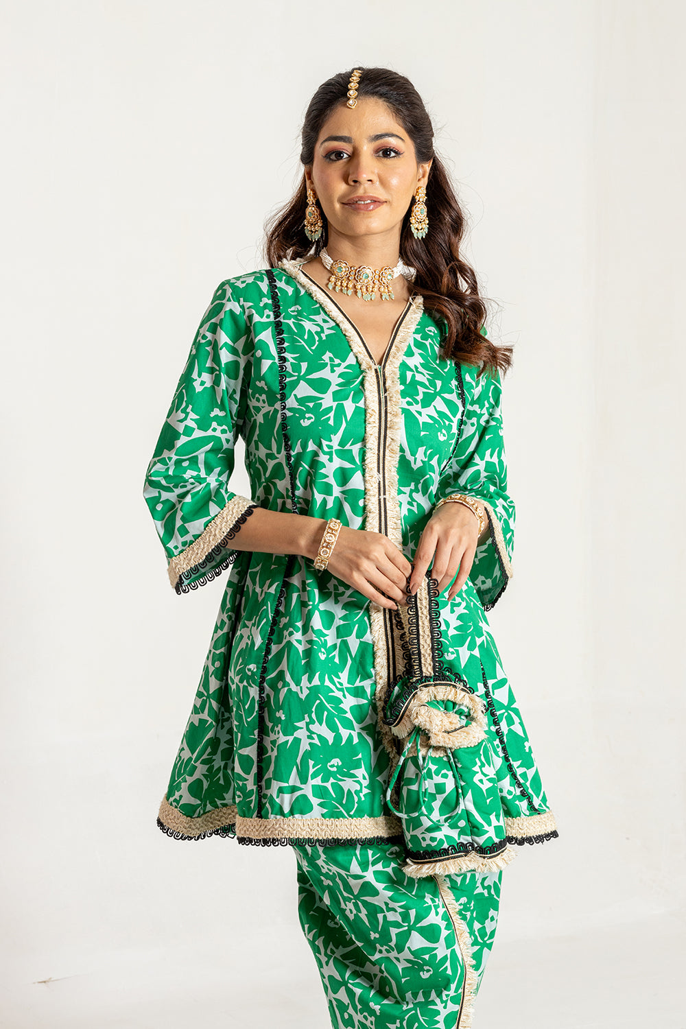 Dhoti set with Potli Minimalist Printed Design