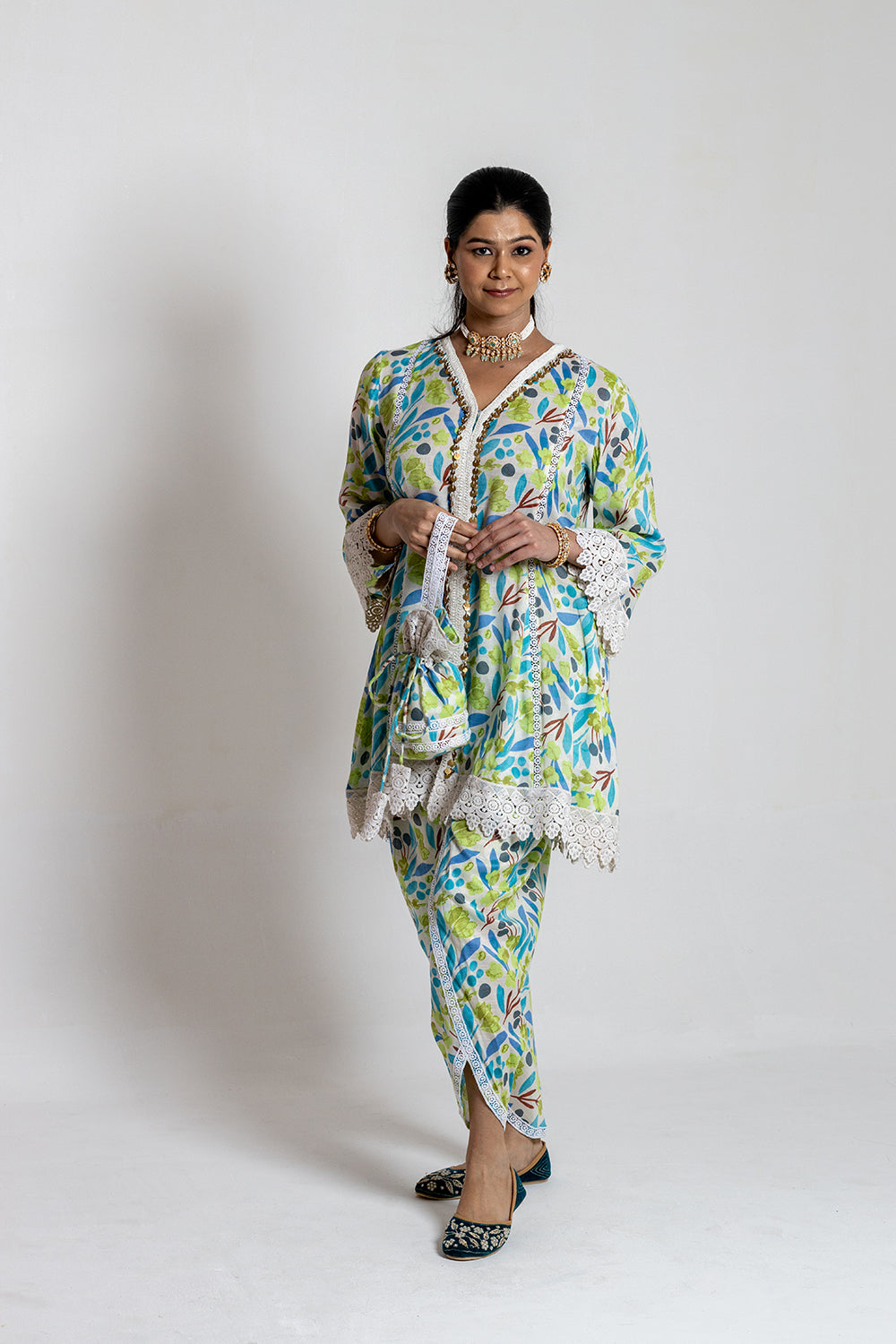 Dhoti set with Potli Eye-Catching Printed Indian Wear