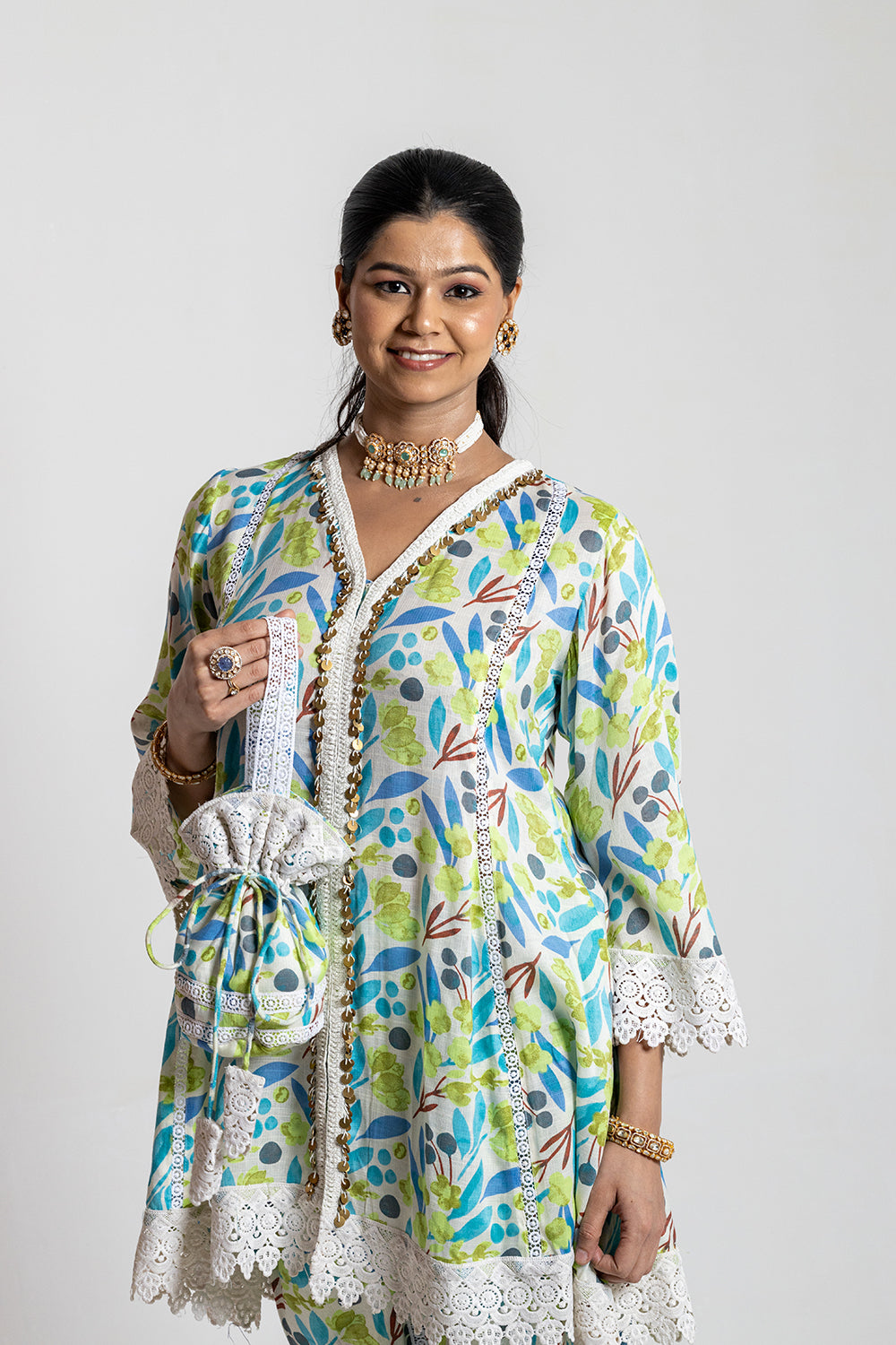 Dhoti set with Potli Eye-Catching Printed Indian Wear
