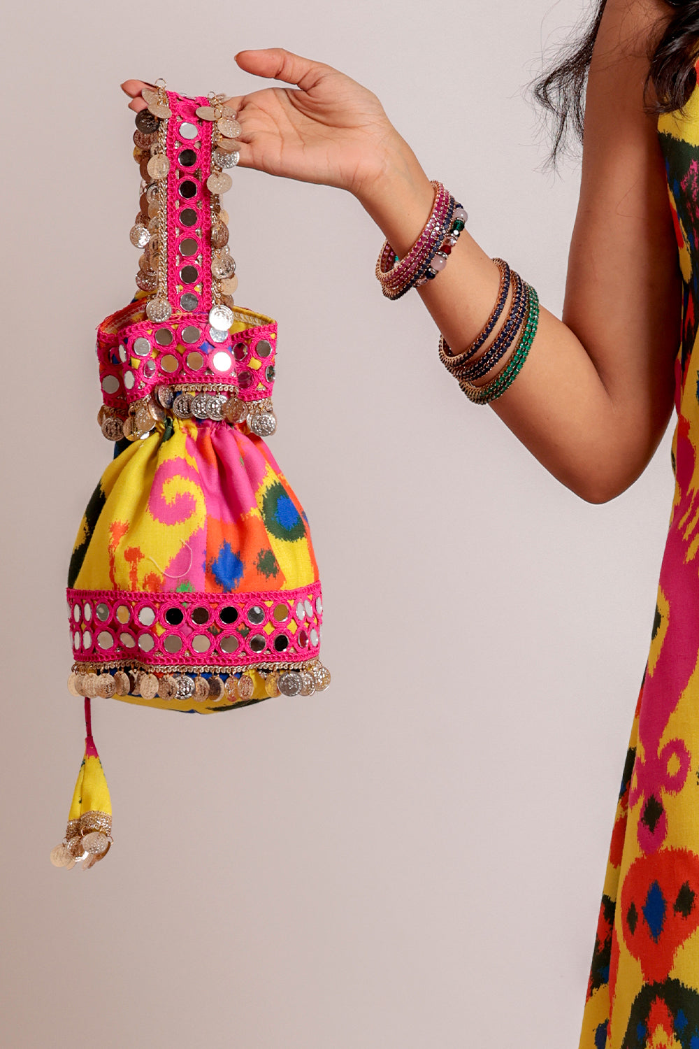 Kurta and Garara with Potli Elegant Ethnic Wear with Mirror, Gota & Shell Accents