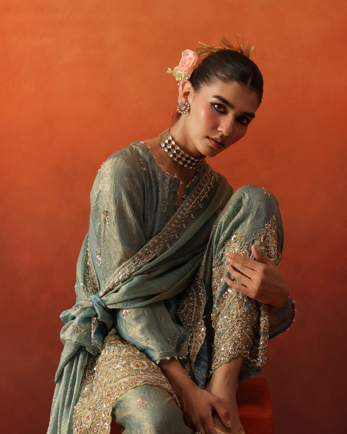 Mehtaab - Culpted Tapered Trousers Set with Dupatta