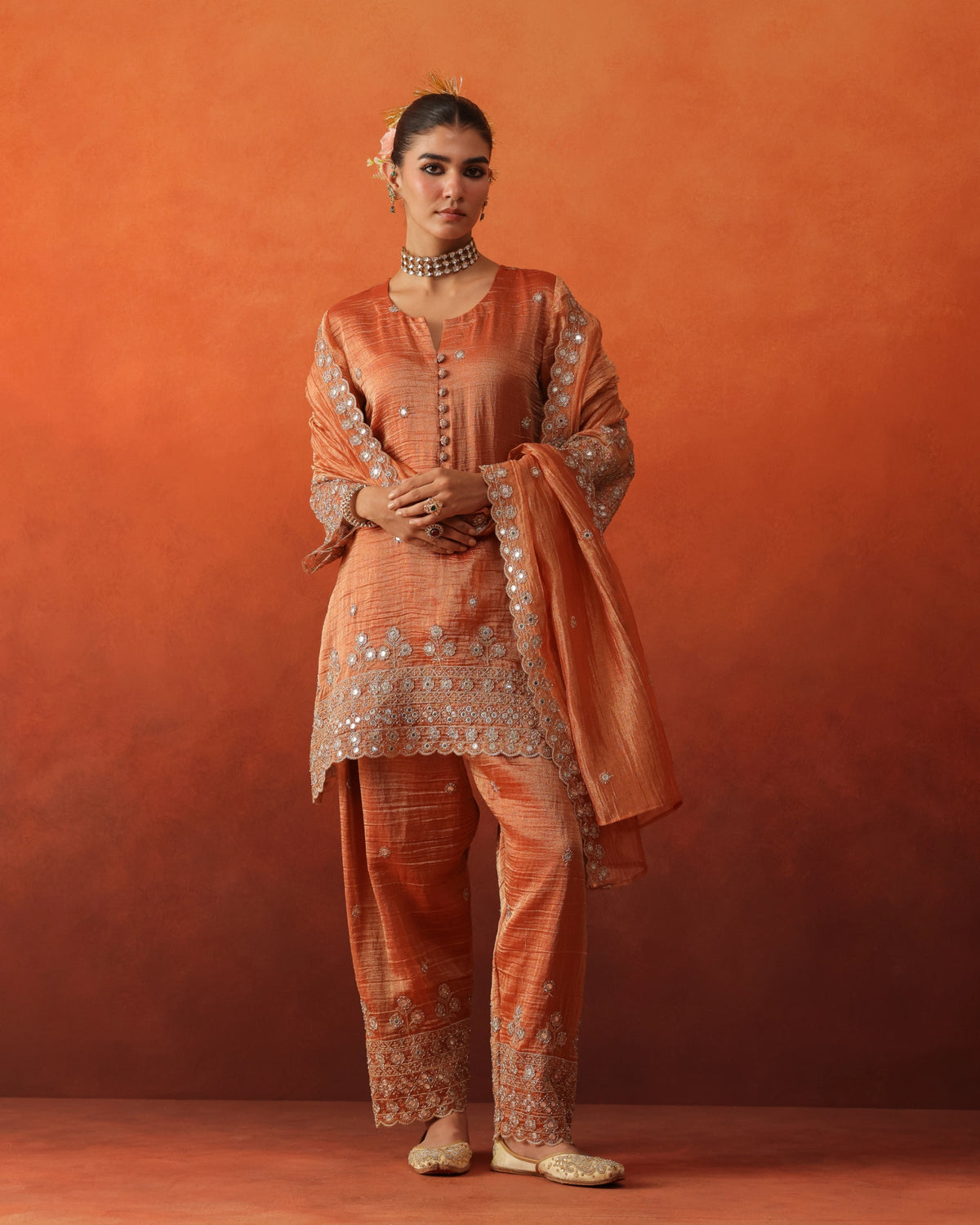 Gulrukh - Tailored Tapered Trousers Set With Dupatta