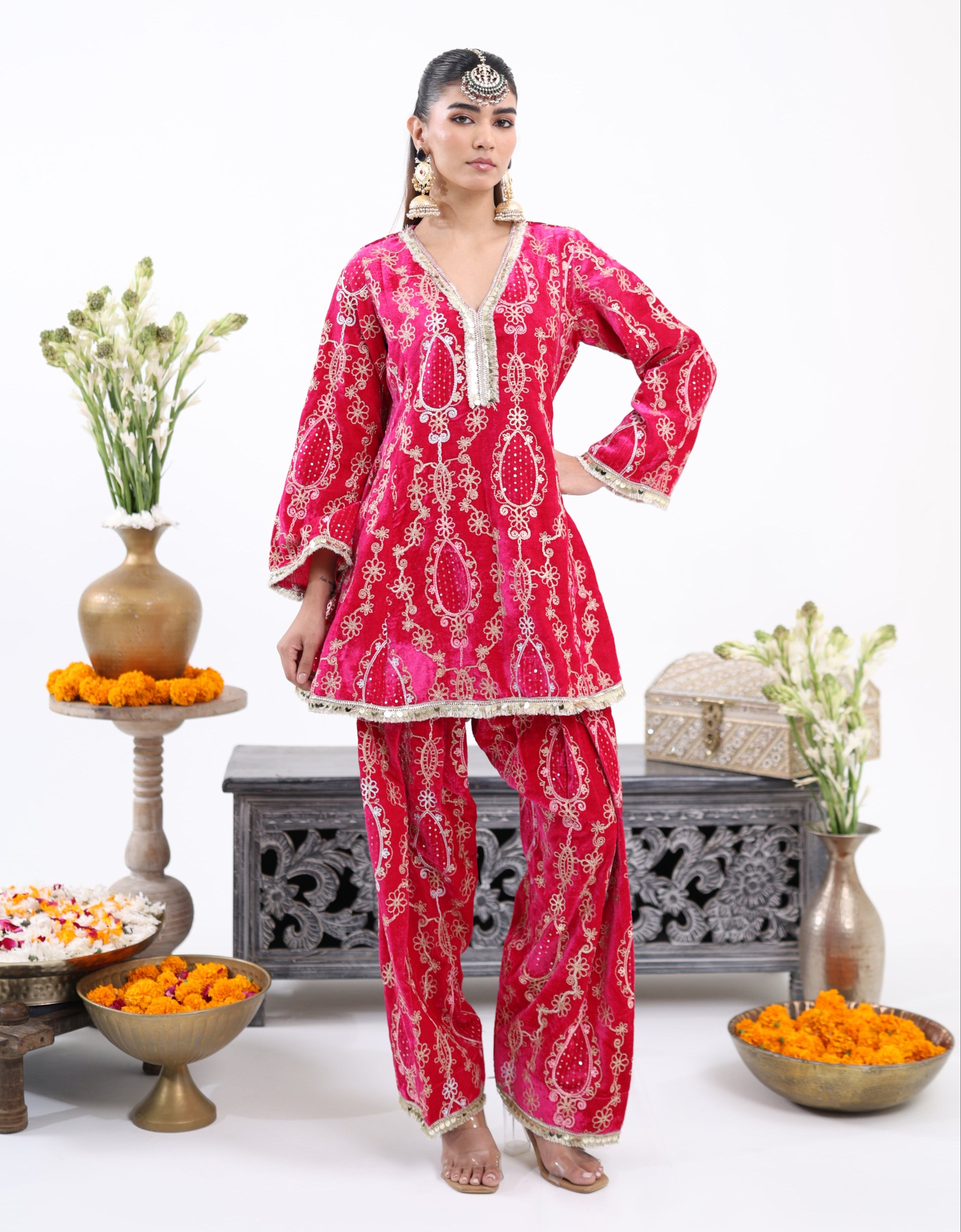 Pink Zeenat  – Velvet Co-ord Set