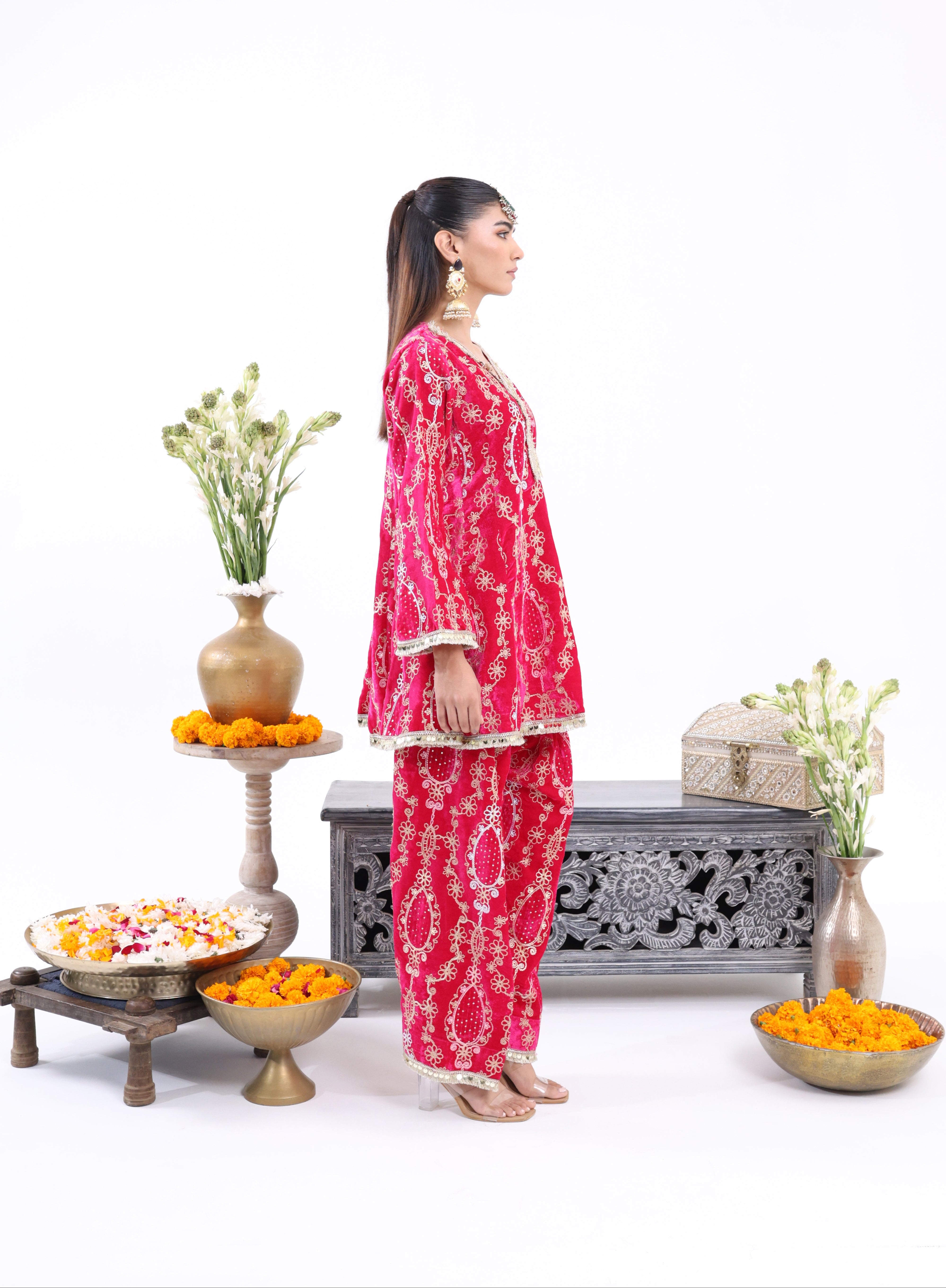 Pink Zeenat  – Velvet Co-ord Set