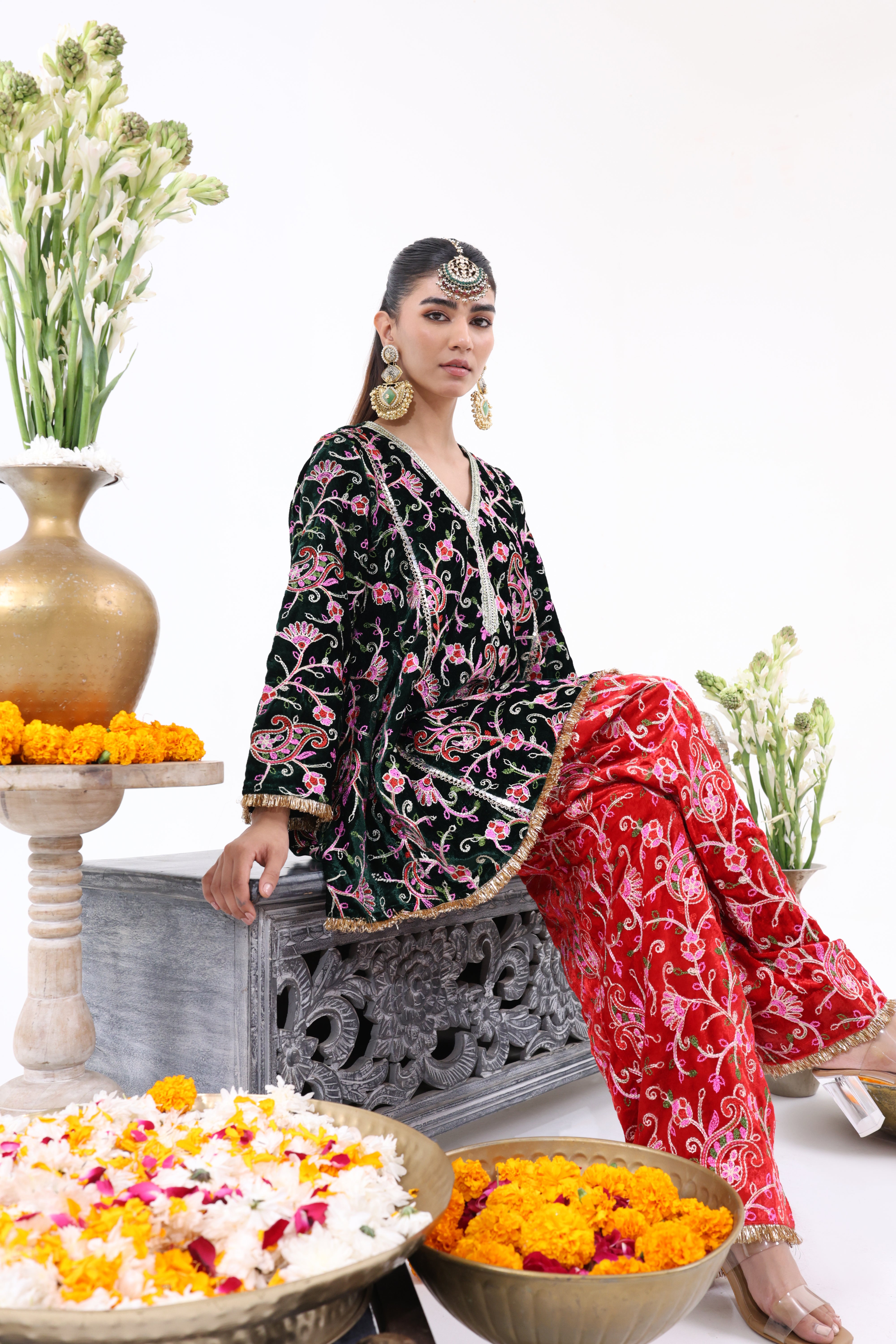 Green Mehrukh – Velvet Co-ord Set