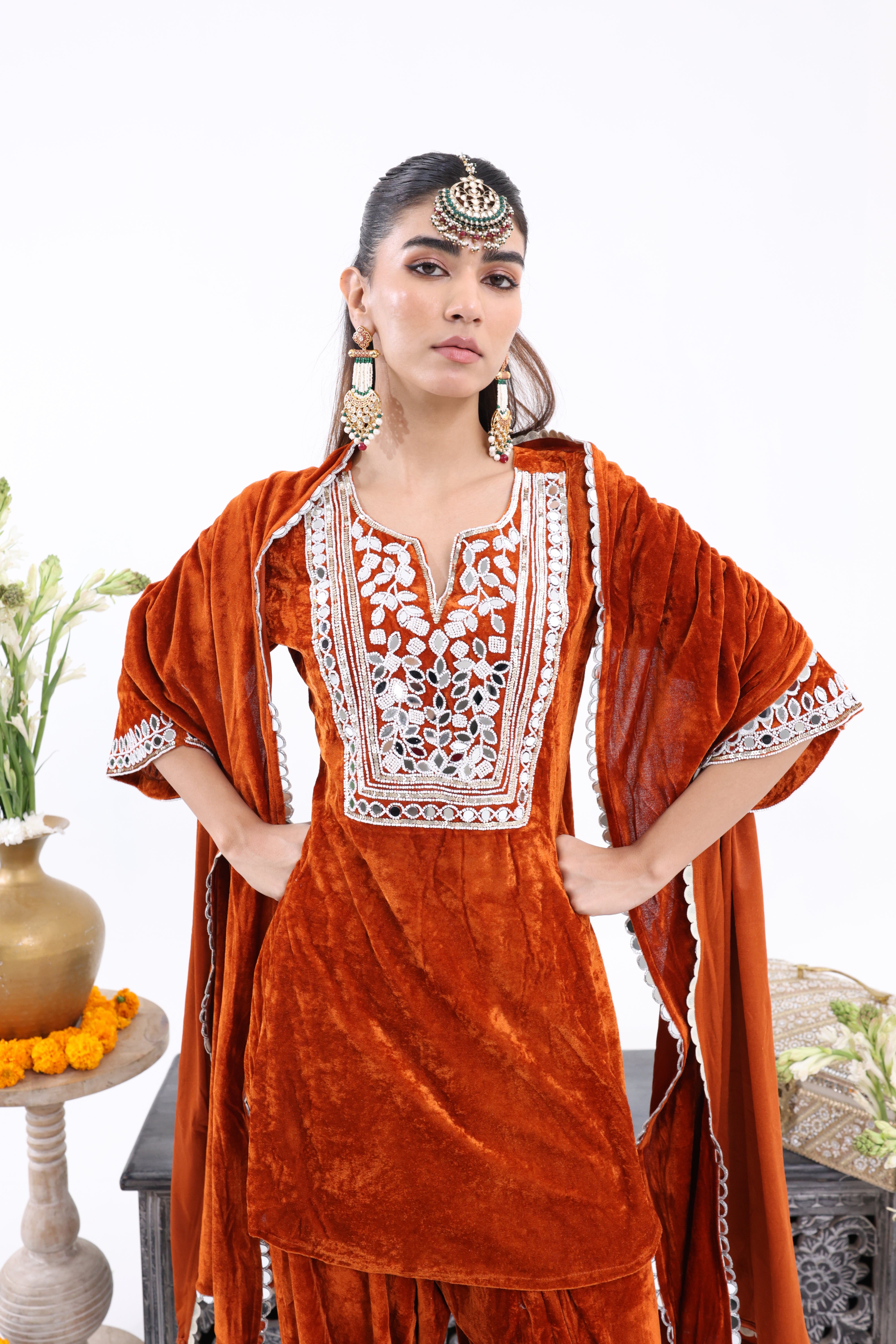 Orange Feroza – Velvet Farshi Salwar Suit
