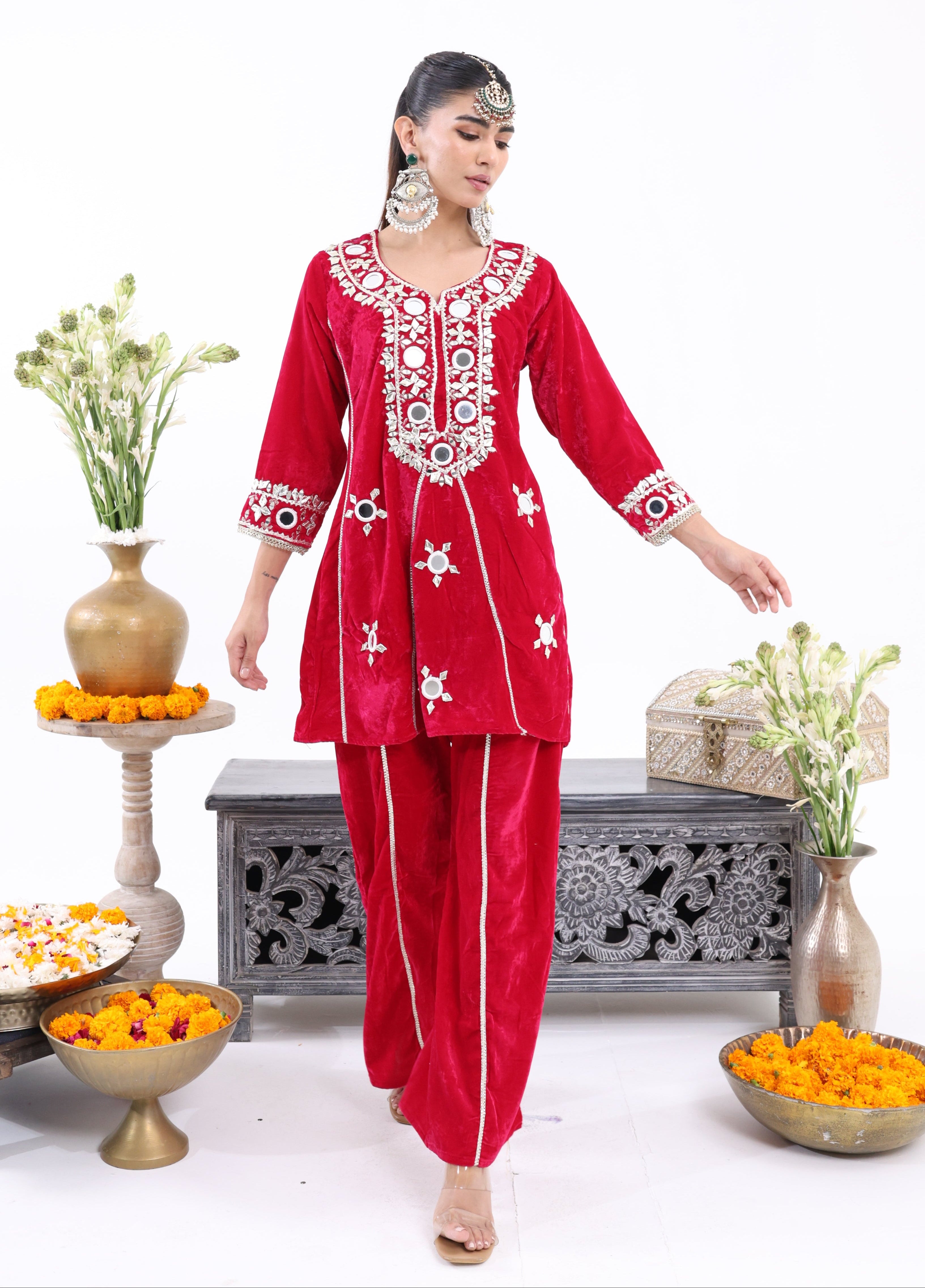 Red Rukhsar – Velvet Co-ord Set