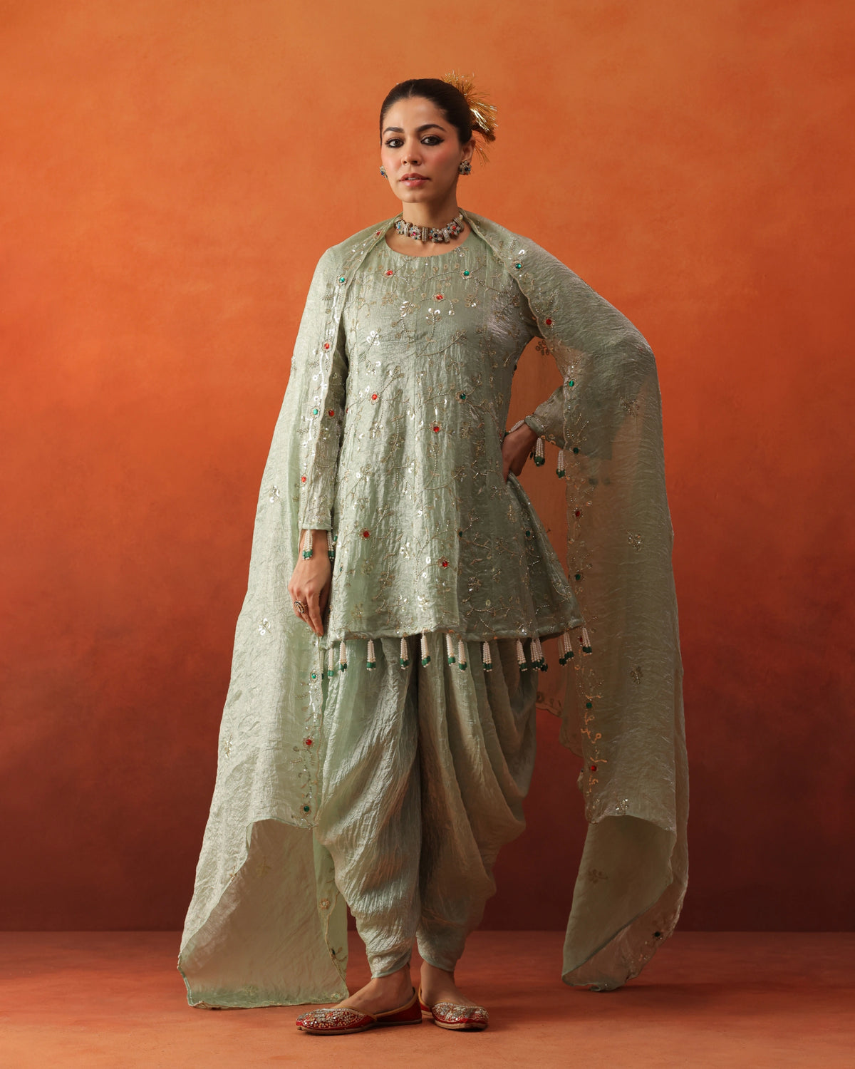 Noor - Draped Dhoti Salwar With Dupatta
