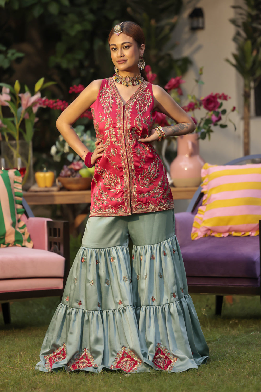 Garara and Kurta with Potli Elegant Attire with Handwork, Sequin & Katdana Embellishments