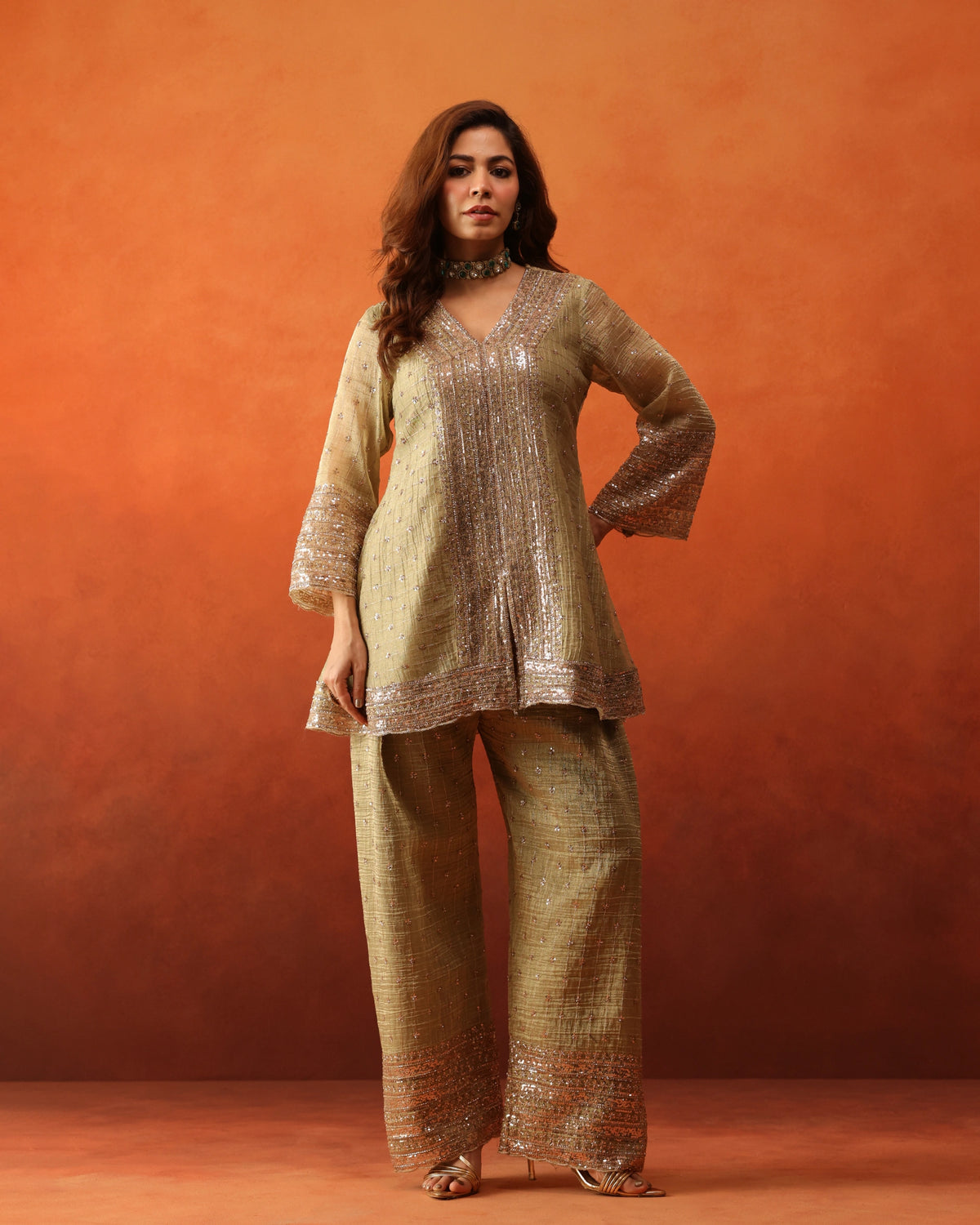 Sunehri - Pleated Farshi Pants Set