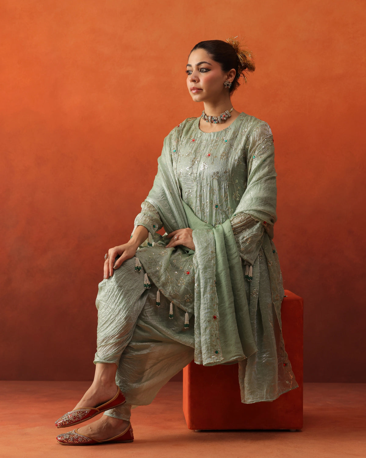 Noor - Draped Dhoti Salwar With Dupatta