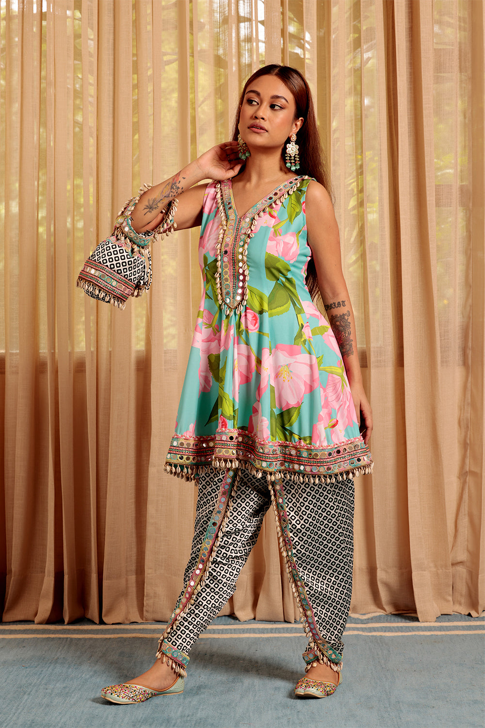 Dhoti with Potli Stunning Indian Wear with Dori, Mirror & Shell Detailing