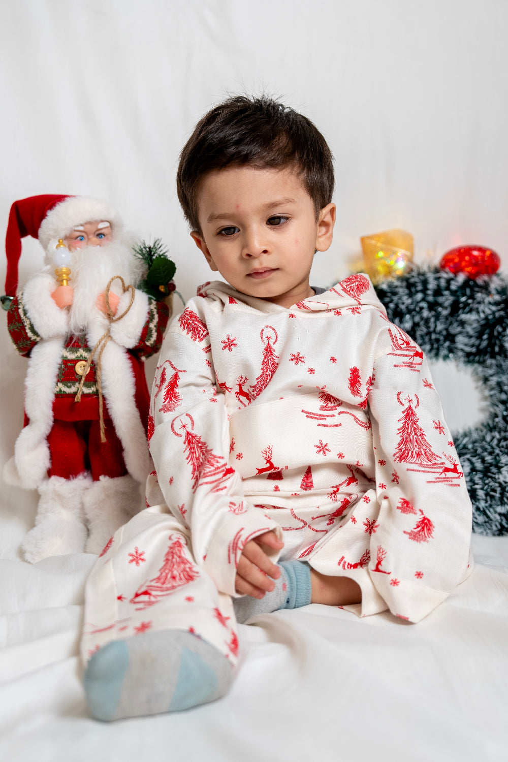 White Christmas Print Co-Ord Set for Kids