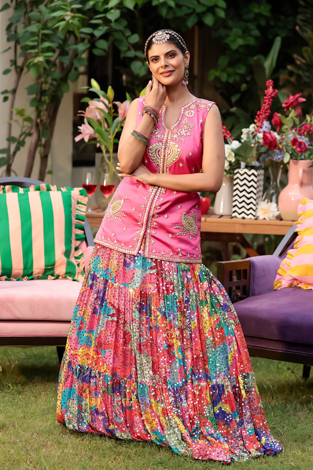 Kurta & Skirt with Potli Stunning Skirt with Handwork, Dori &amp; Sequin Embellishments