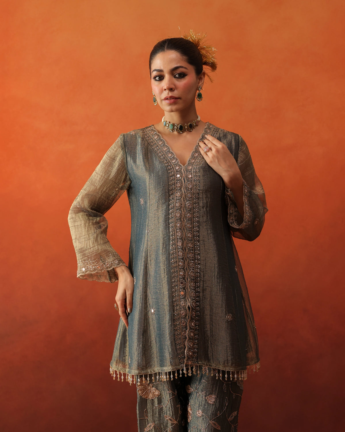 Nazaqat - Pleated Farshi Pants Set With Dupatta