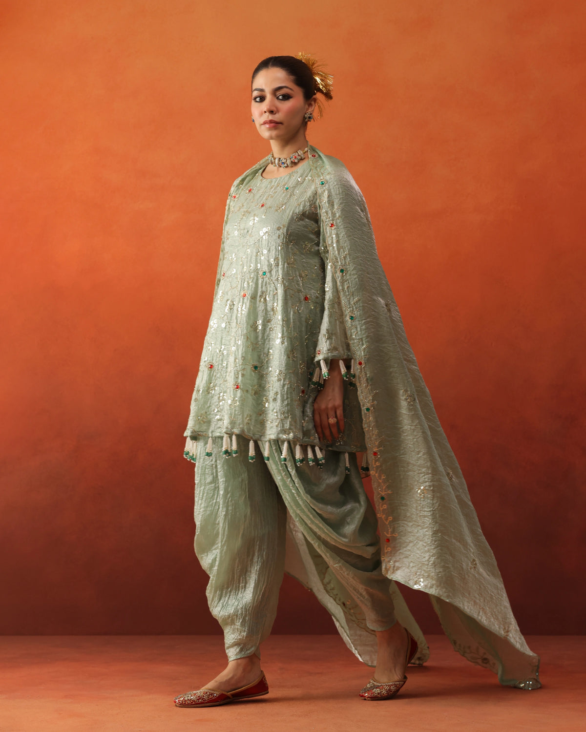 Noor - Draped Dhoti Salwar With Dupatta