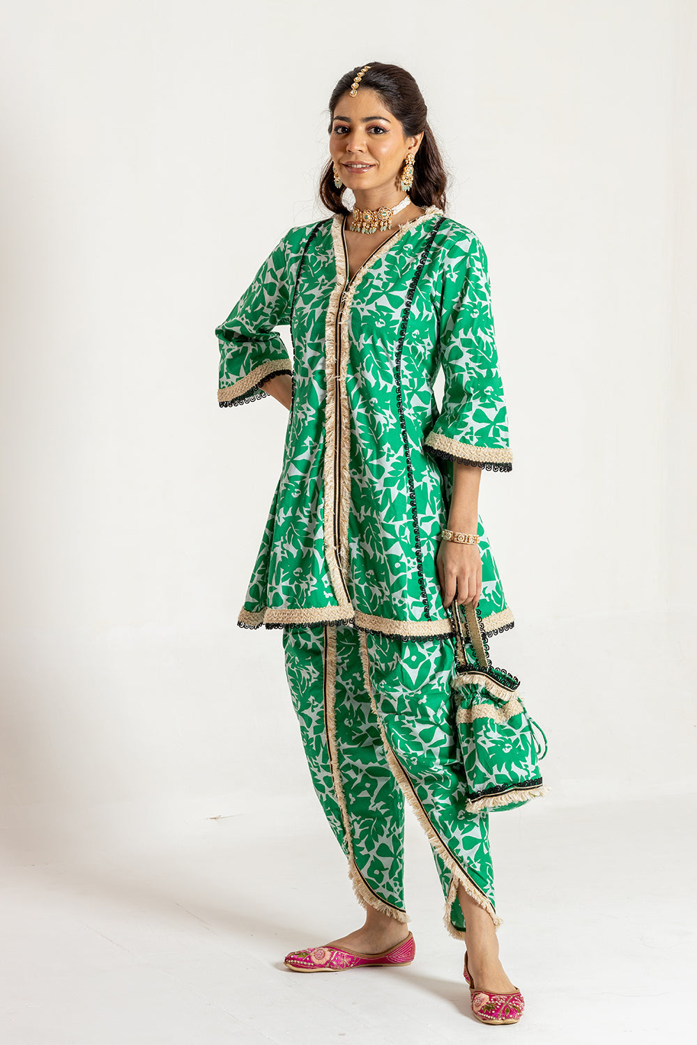 Dhoti set with Potli Minimalist Printed Design