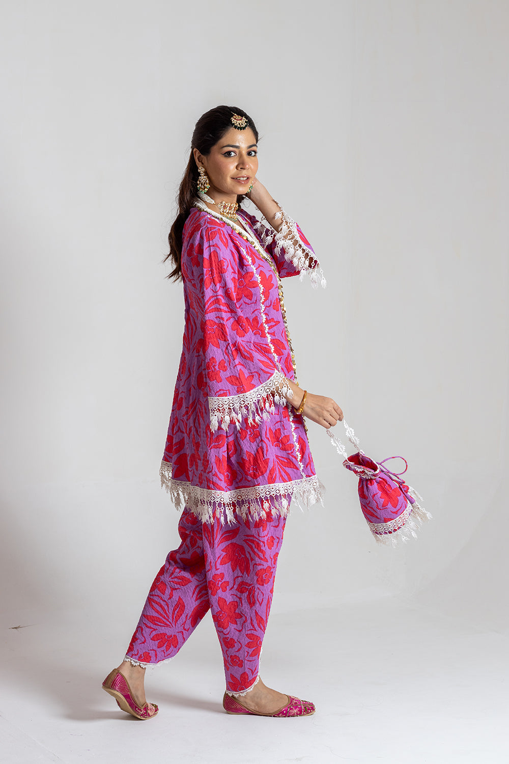 Dhoti set with Potli Festive Printed Attire