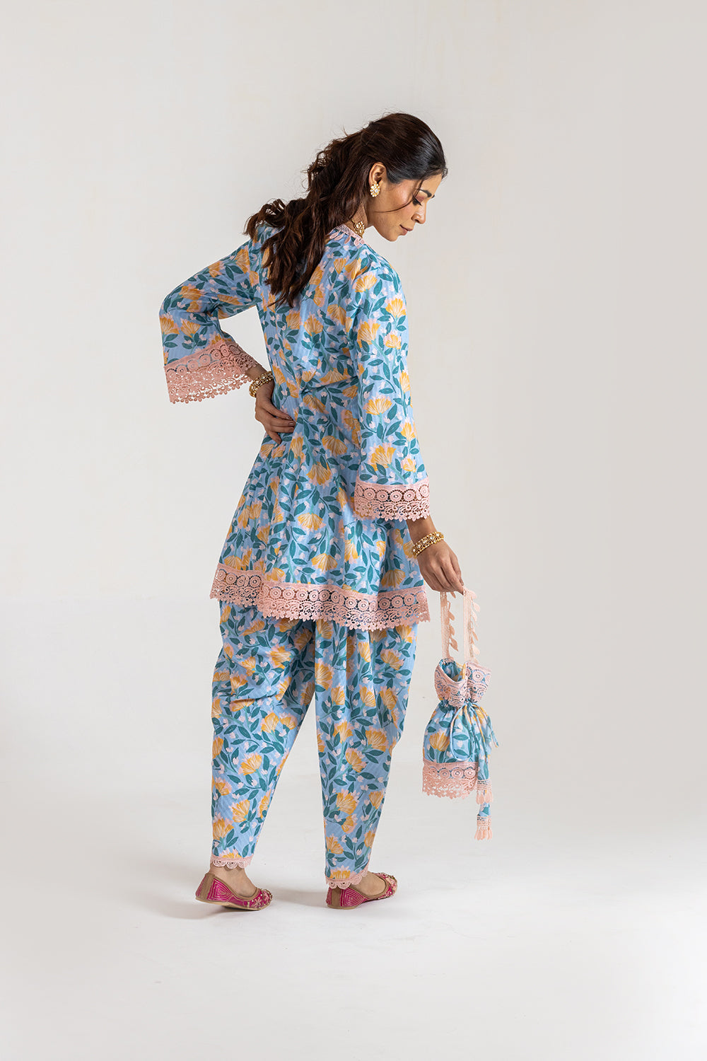 Dhoti set with Potli Delicate Printed Indian Wear