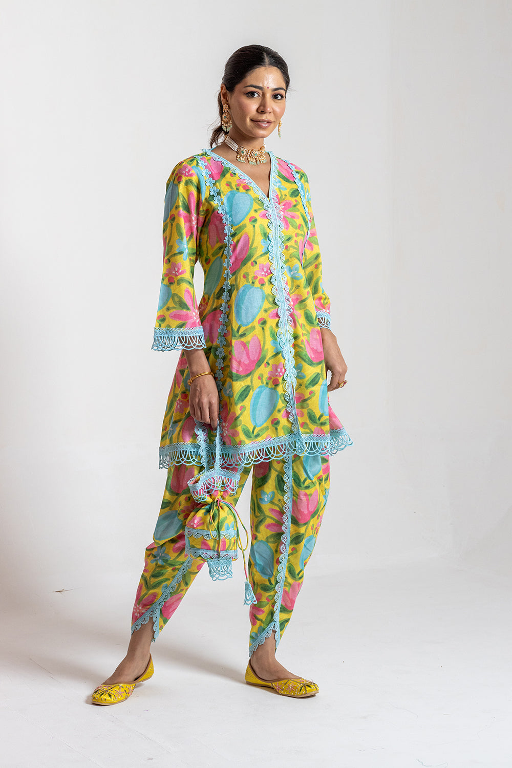 Dhoti set with Potli Modern Printed Aesthetic