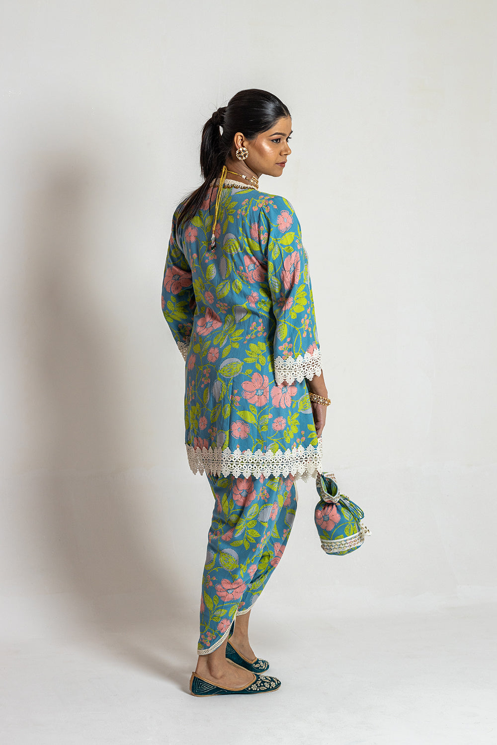 Dhoti set with Potli Sophisticated Printed Ensemble