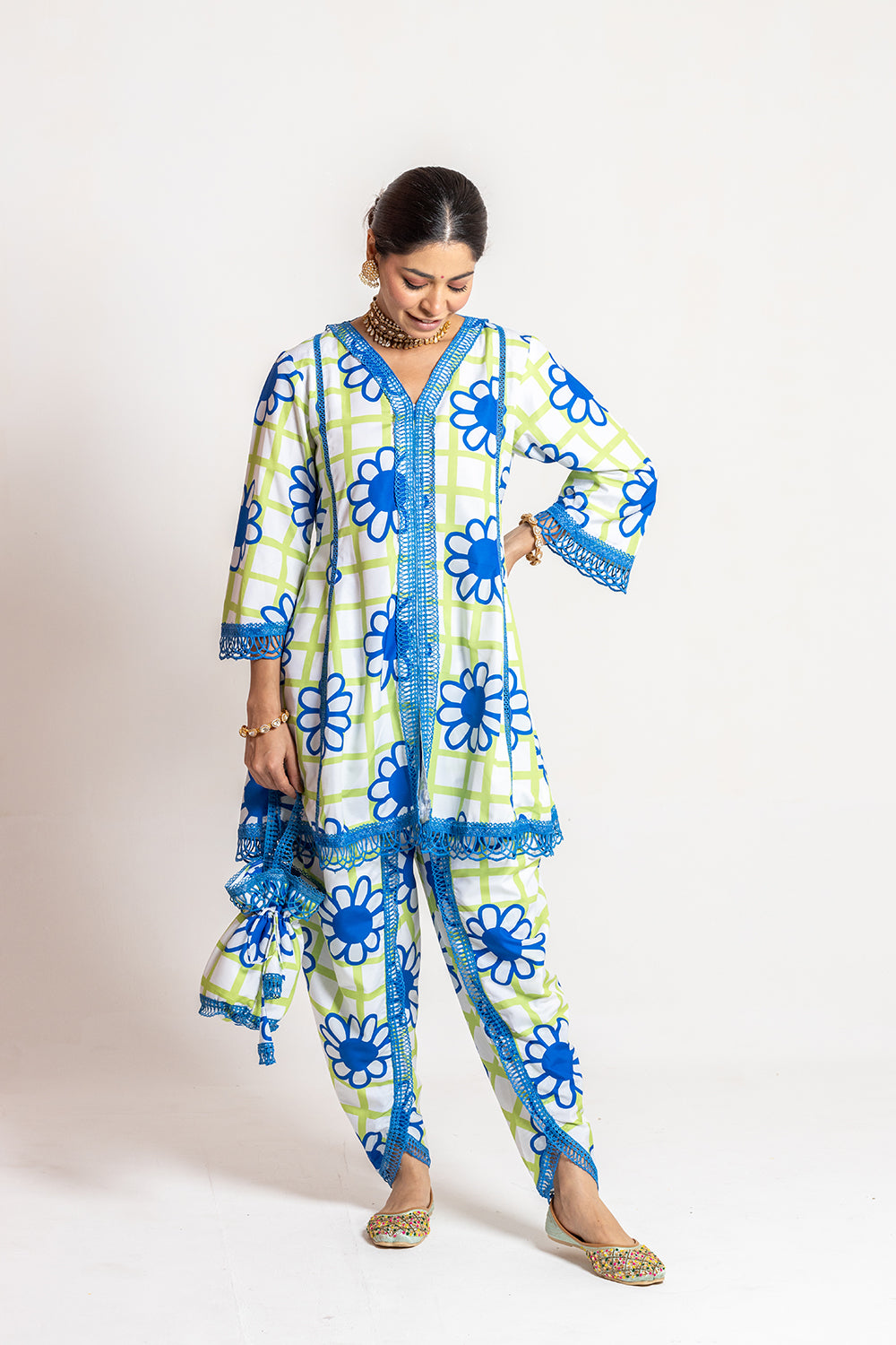 Dhoti set with Potli Timeless Printed Style