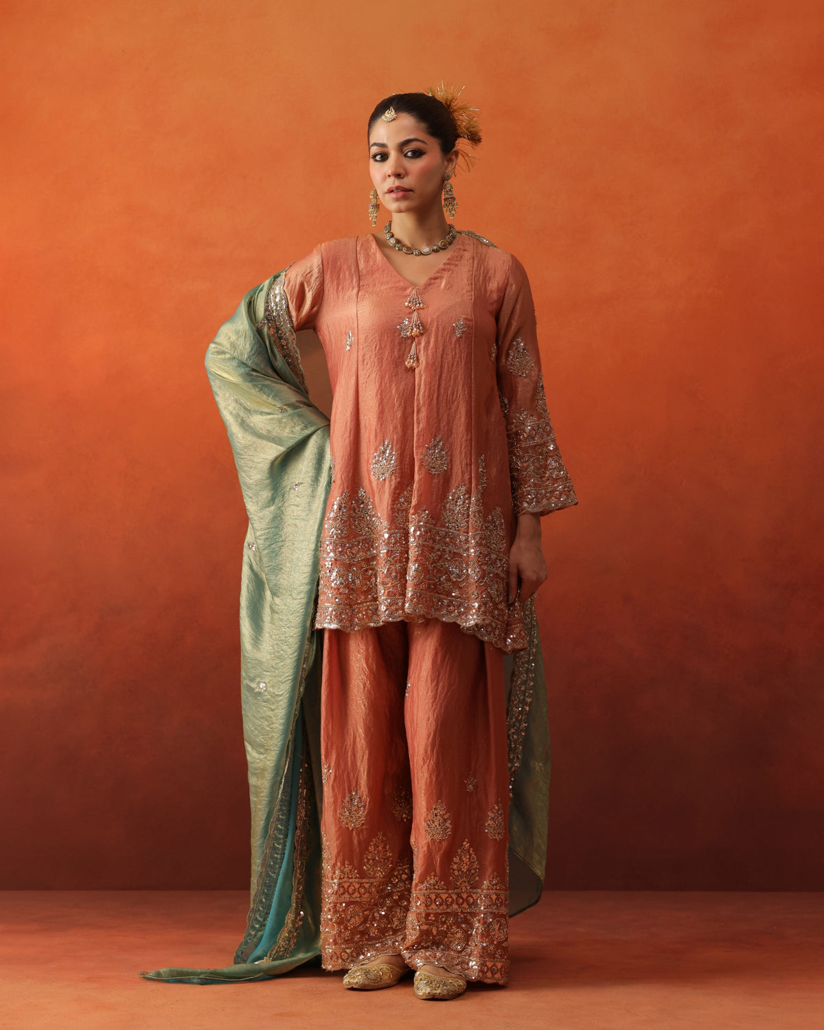 Gulshan - Pleated Farshi Pants Set With Dupatta