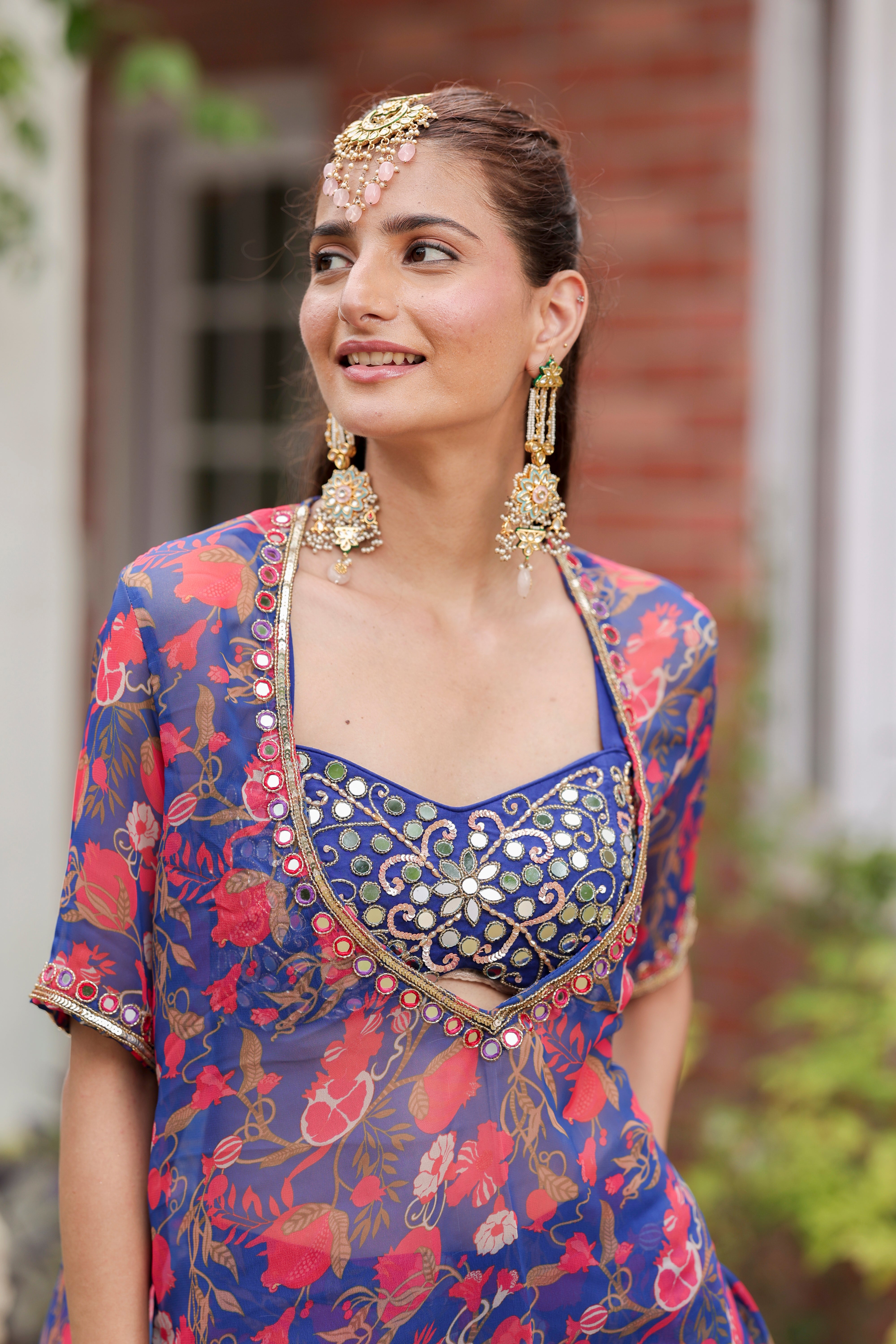 Ira - Blouse and Flared Pants Set with Dupatta and Cape