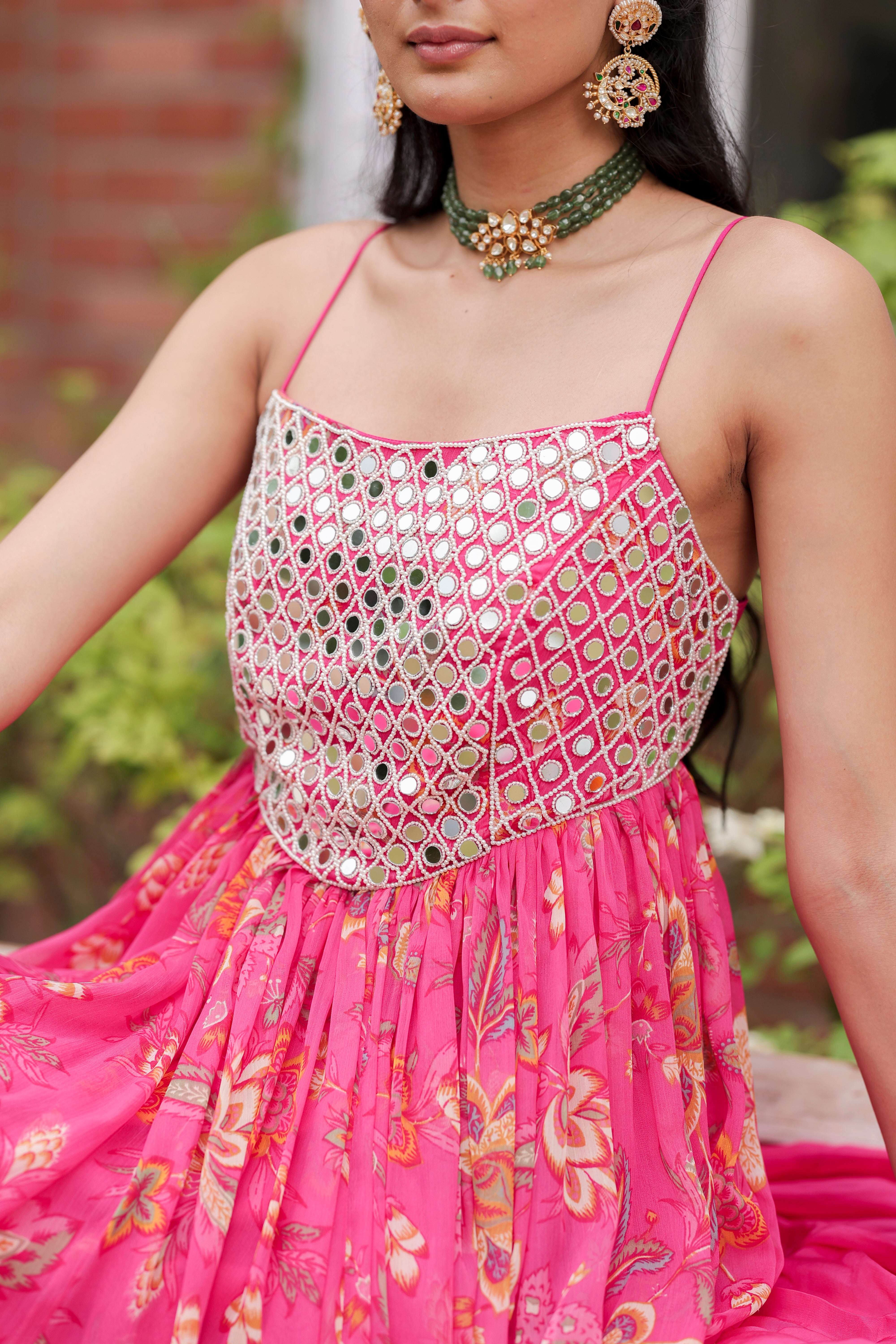 Pink Aiza - Anarkali with Flared Pants and Dupatta