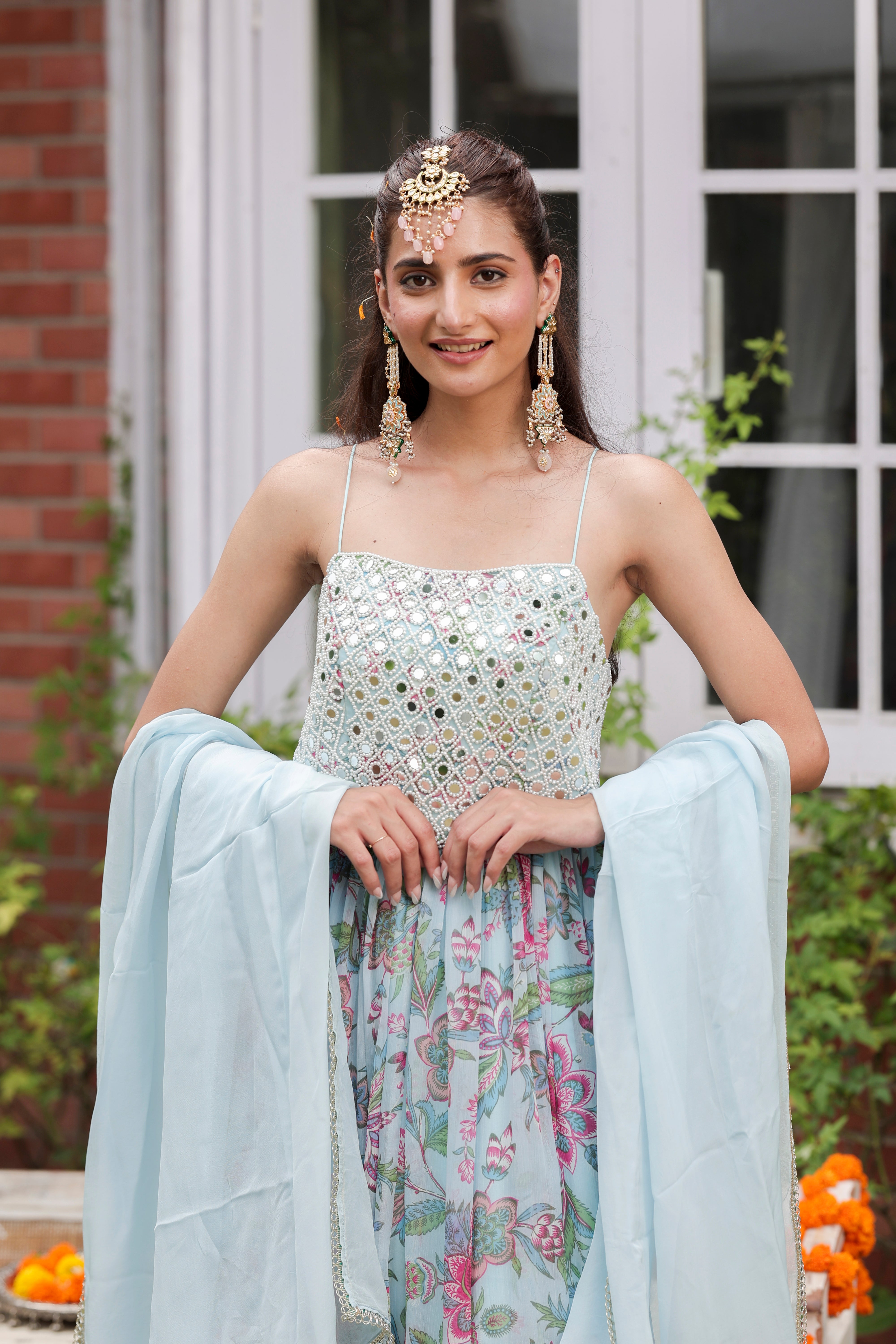 Blue Aiza - Anarkali with Flared Pants and Dupatta