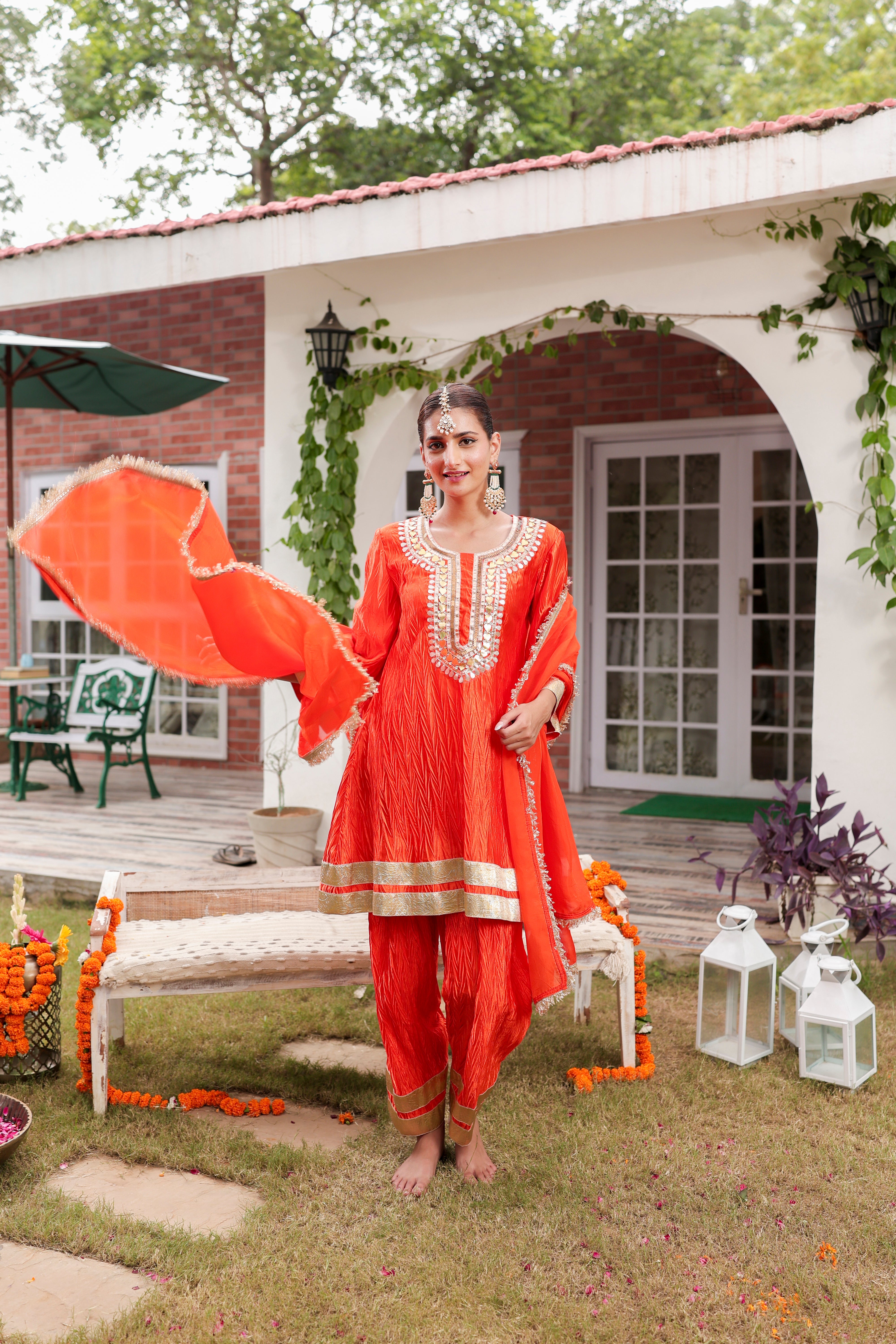 Orange Gulzaar - Kurta and Pants Set with Dupatta