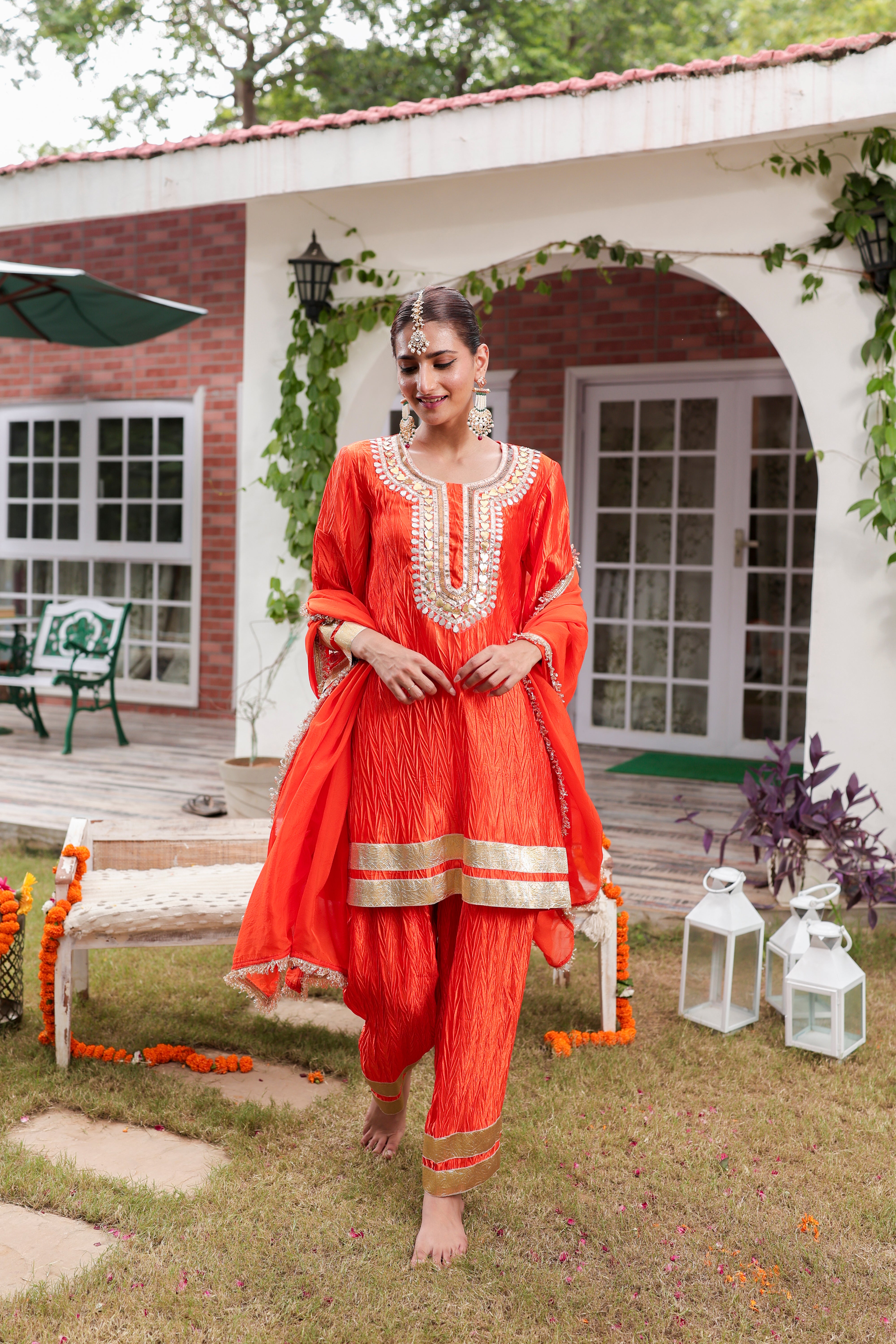 Orange Gulzaar - Kurta and Pants Set with Dupatta