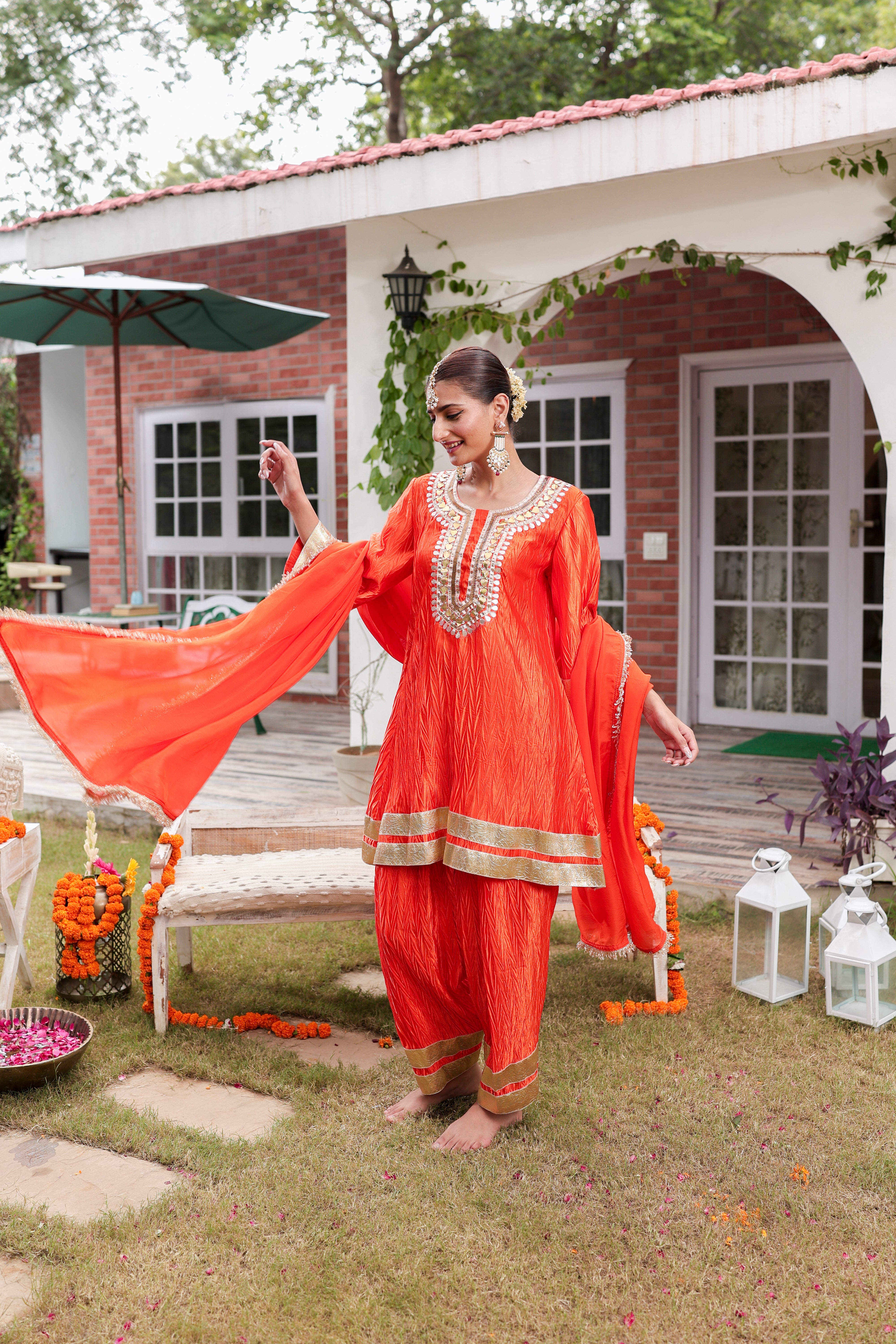 Orange Gulzaar - Kurta and Pants Set with Dupatta
